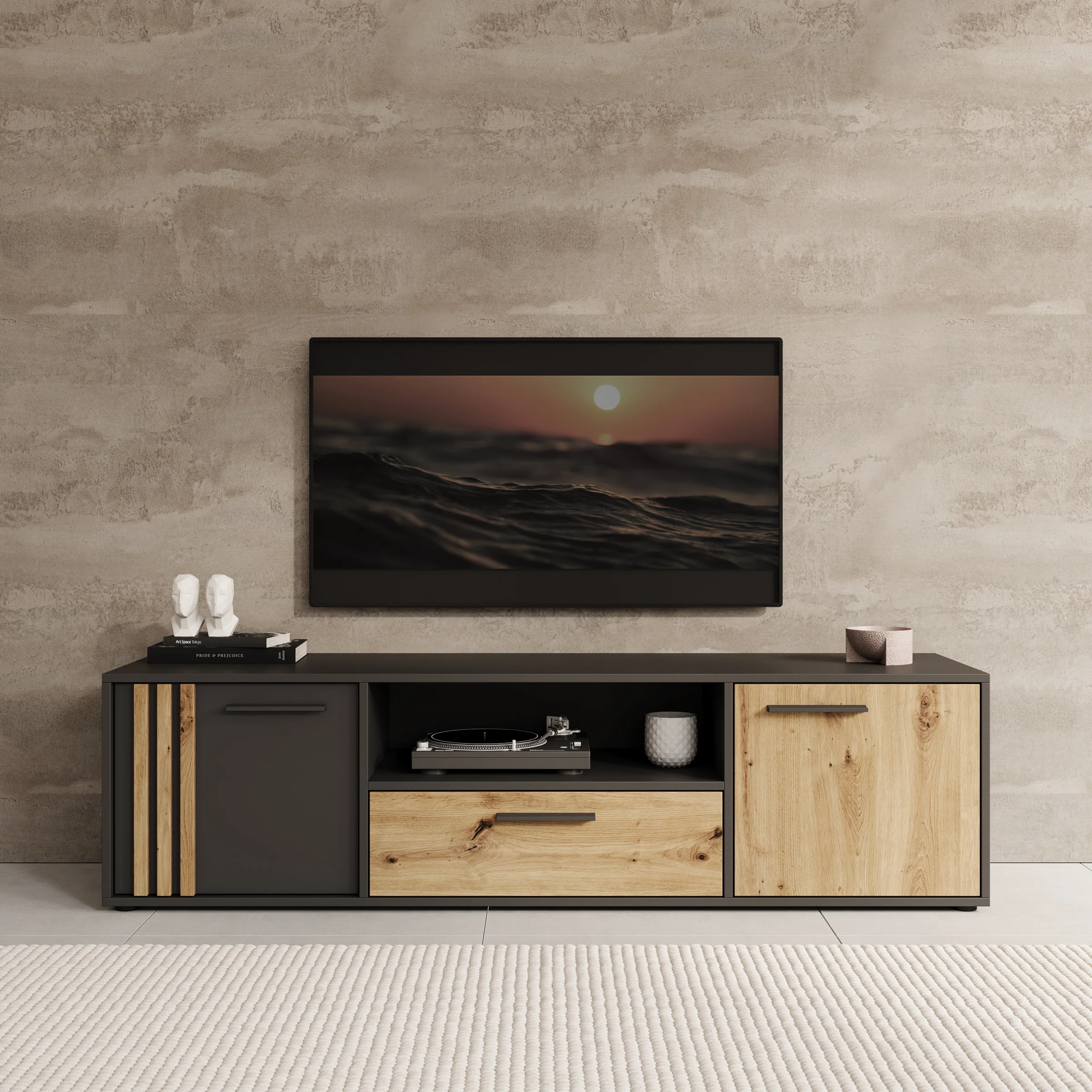 Clover - TV-Meubel - Eiken/Zwart - 163x42x44 cm - Image 3