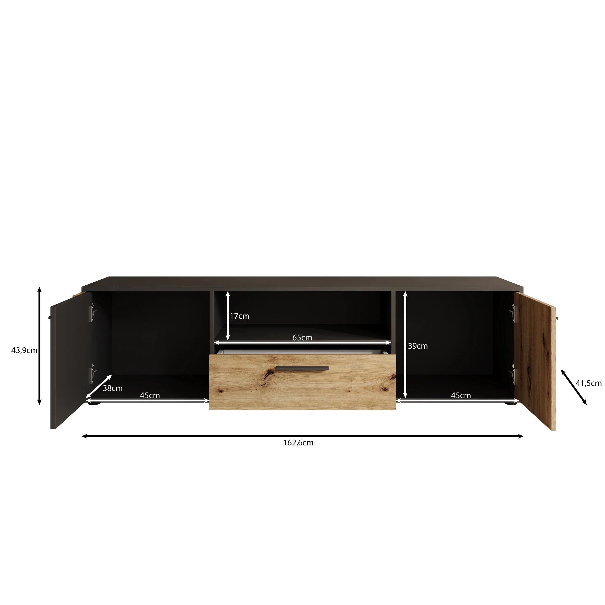 Clover - TV-Meubel - Eiken/Zwart - 163x42x44 cm - Image 5