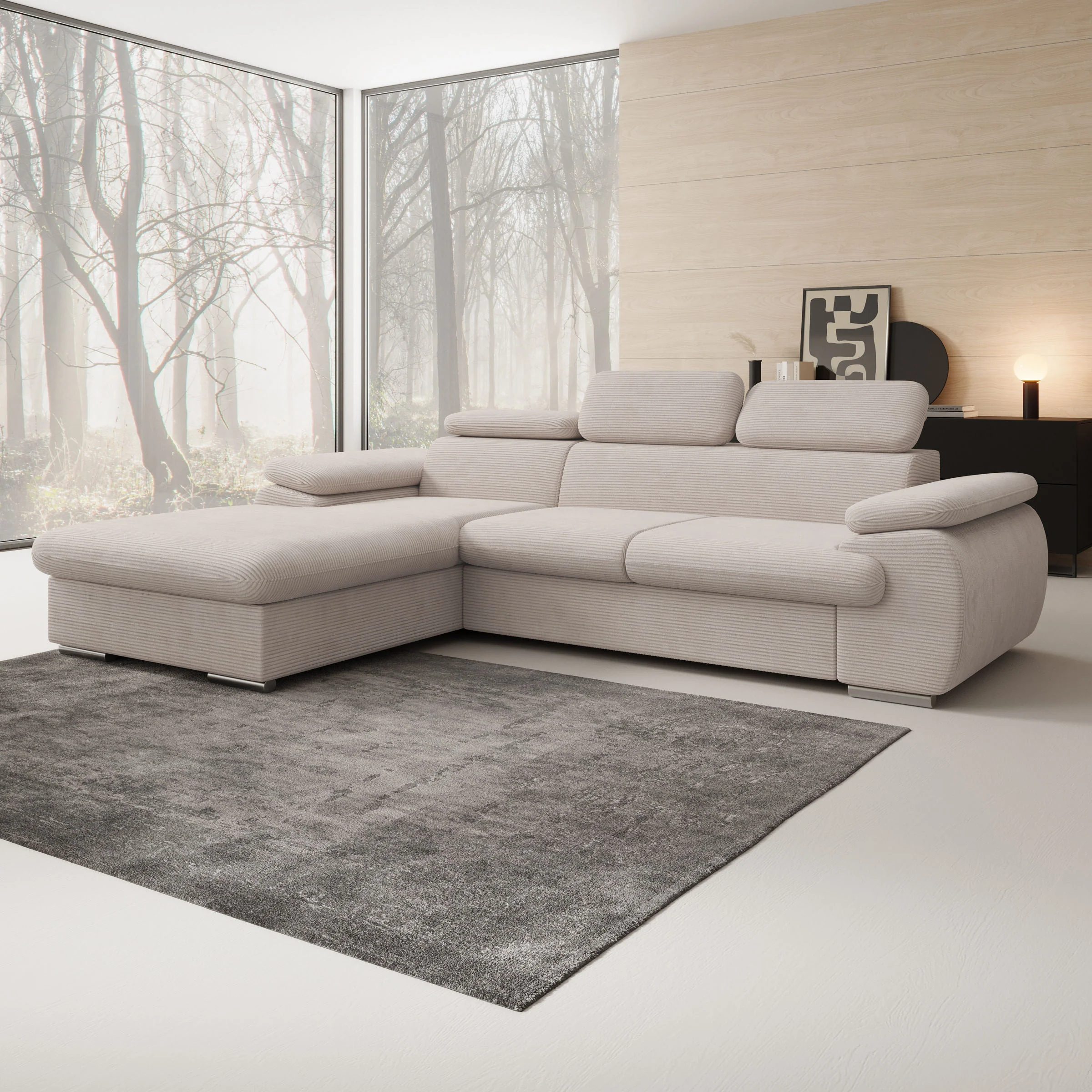 Cordoba - Hoekbank 3-zits met chaise longue - Ribstof beige - Links
