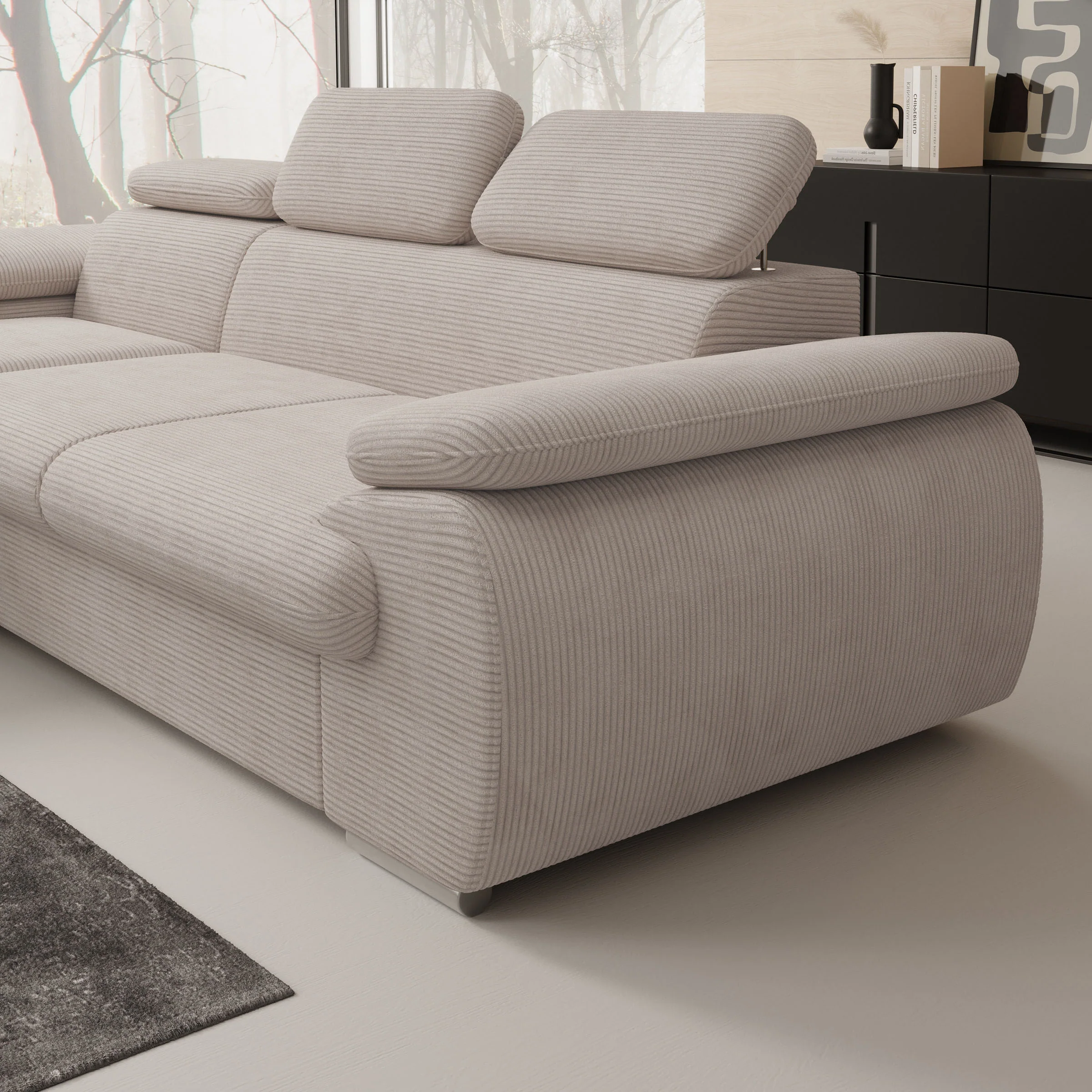 Cordoba - Hoekbank 3-zits met chaise longue - Ribstof beige - Links - Image 3