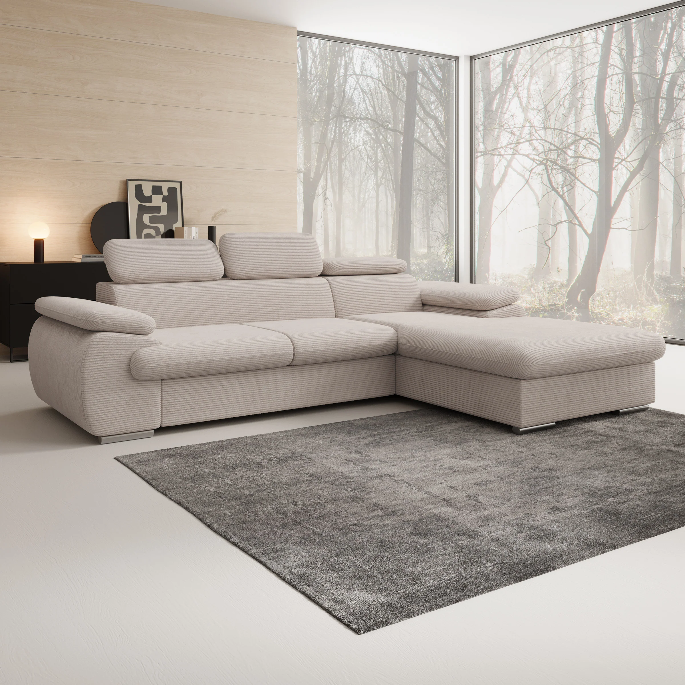 Cordoba - Hoekbank 3-zits met chaise longue - Ribstof beige - Rechts