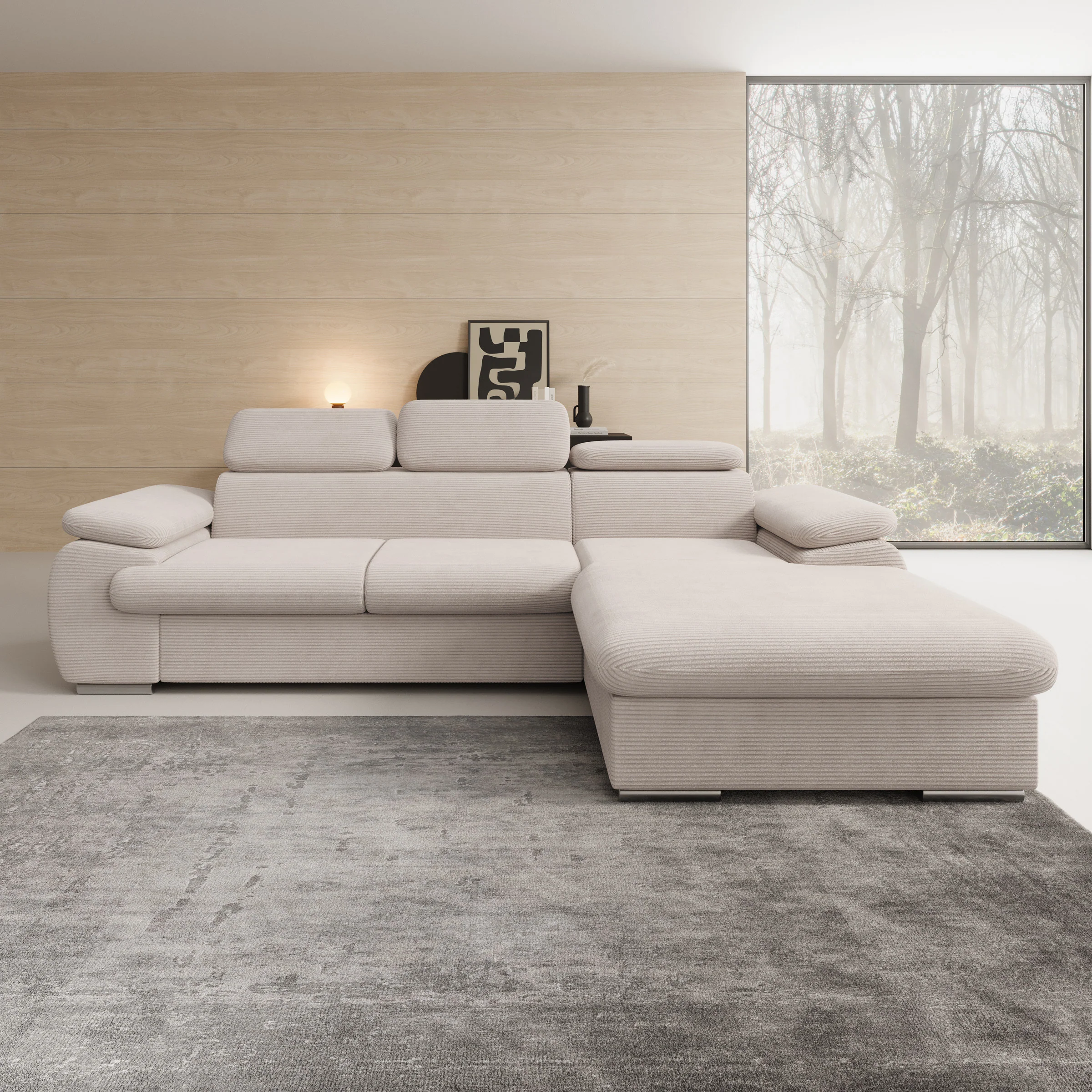 Cordoba - Hoekbank 3-zits met chaise longue - Ribstof beige - Rechts - Image 2