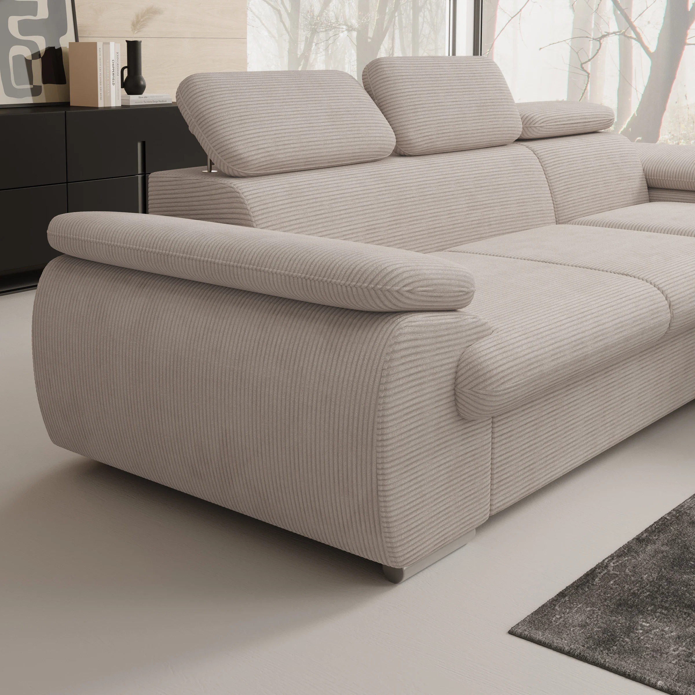 Cordoba - Hoekbank 3-zits met chaise longue - Ribstof beige - Rechts - Image 3
