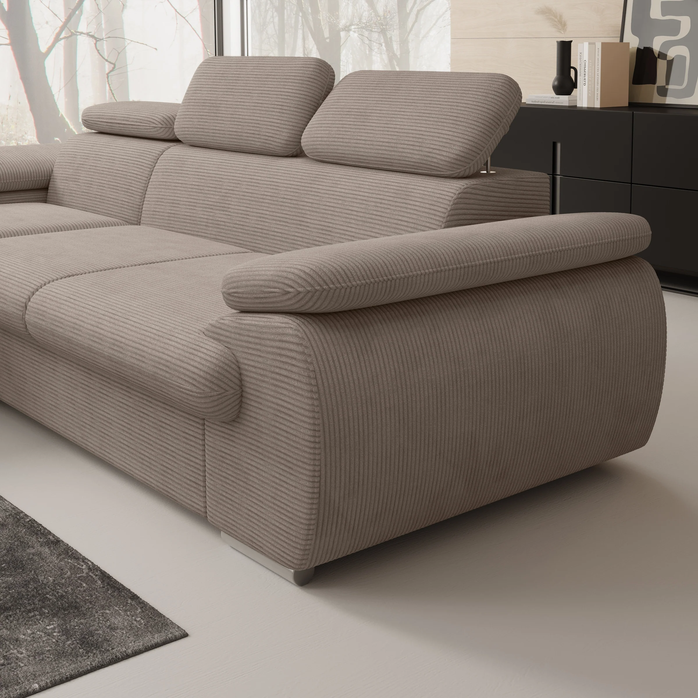 Cordoba - Hoekbank 3-zits met chaise longue - Ribstof bruin - Links - Image 3