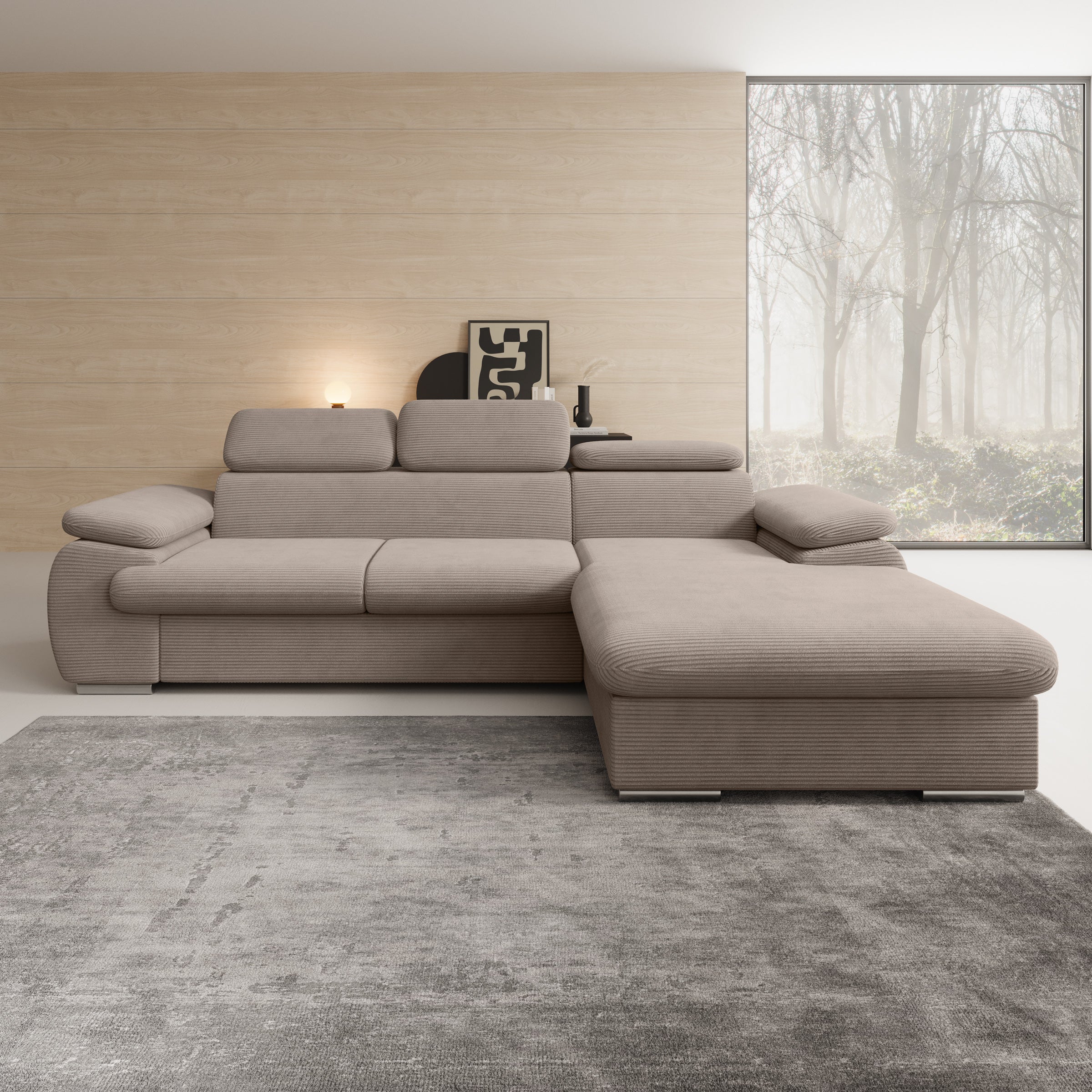 Cordoba - Hoekbank 3-zits met chaise longue - Ribstof bruin - Rechts - Image 2