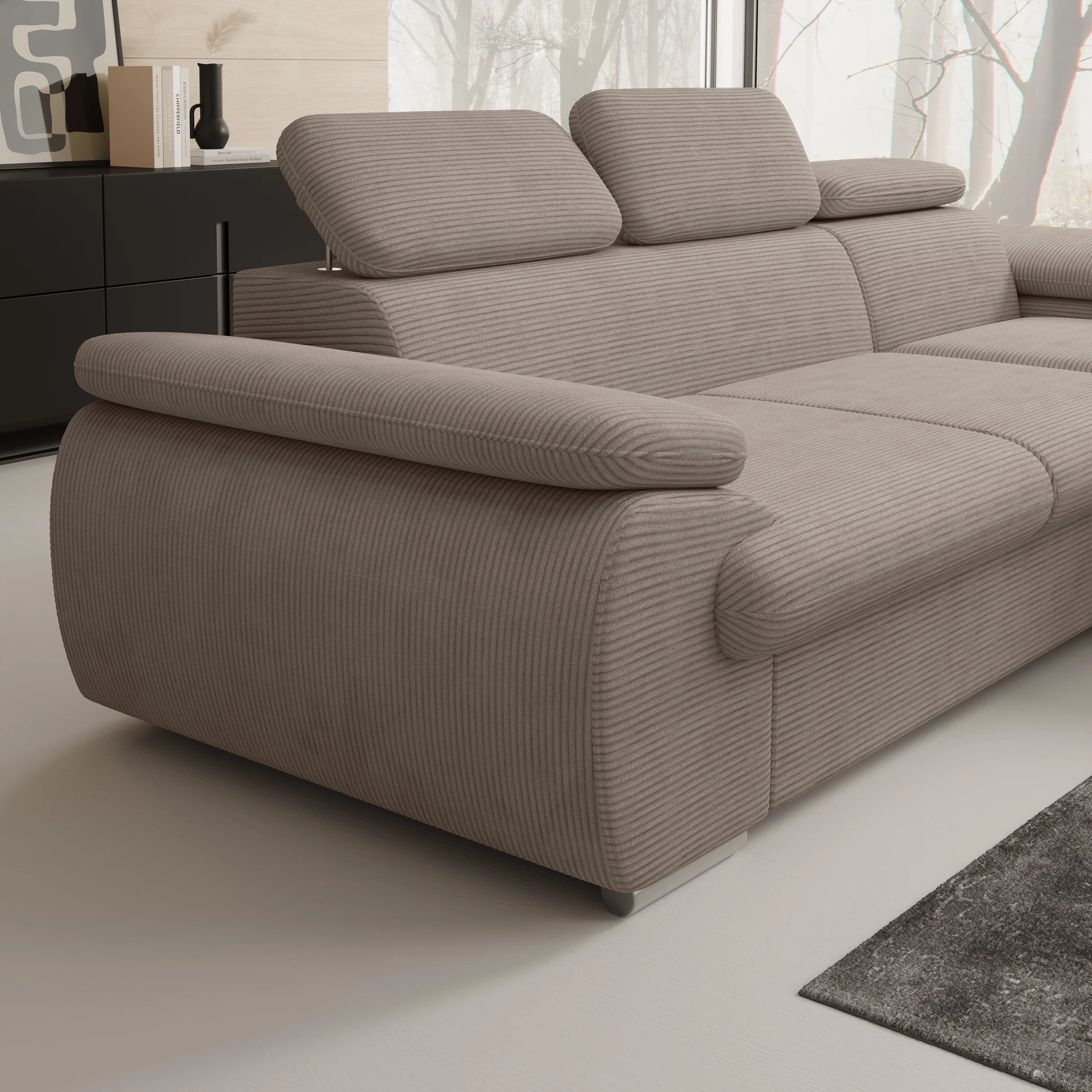 Cordoba - Hoekbank 3-zits met chaise longue - Ribstof bruin - Rechts - Image 3