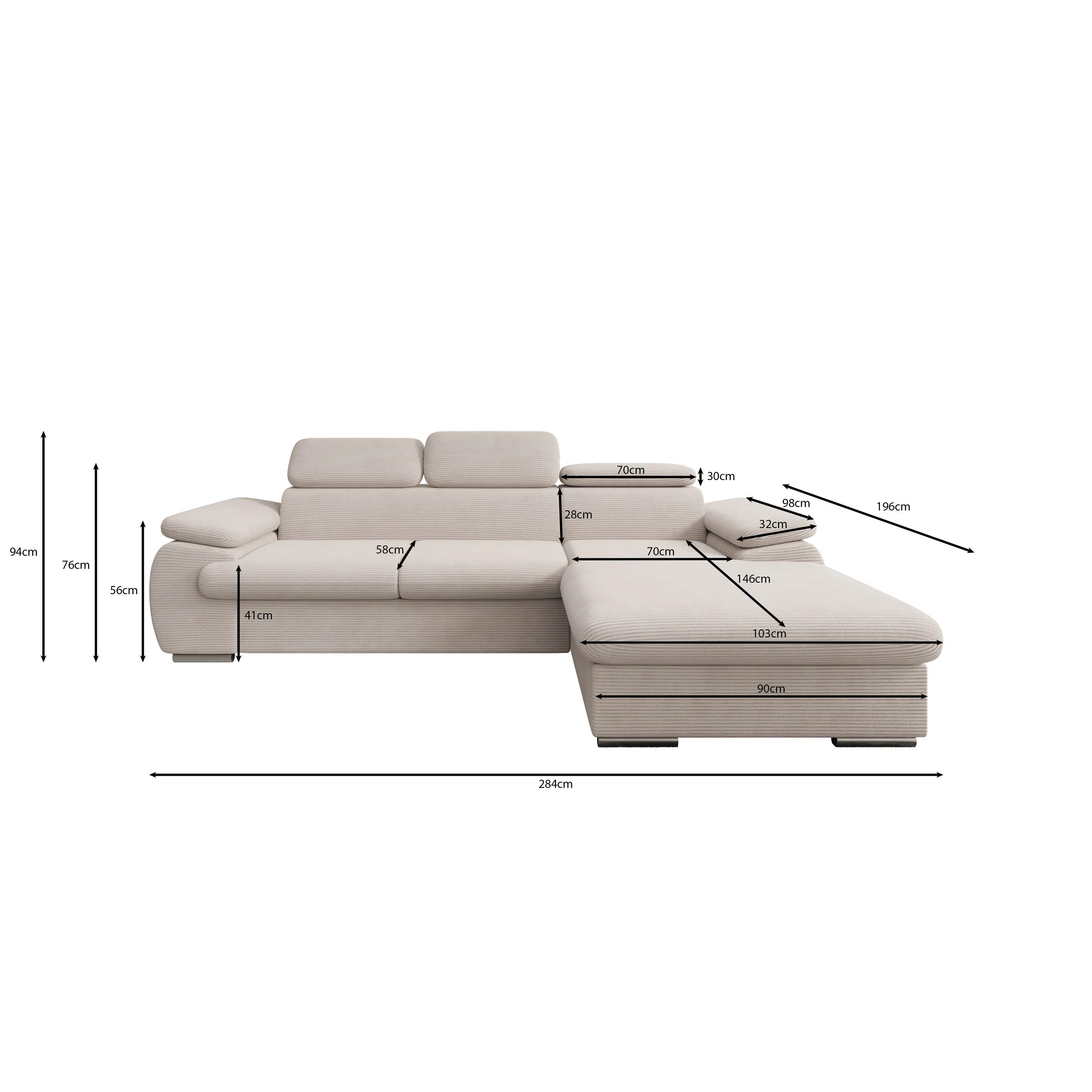 Cordoba - Hoekbank 3-zits met chaise longue - Ribstof bruin - Rechts - Image 5