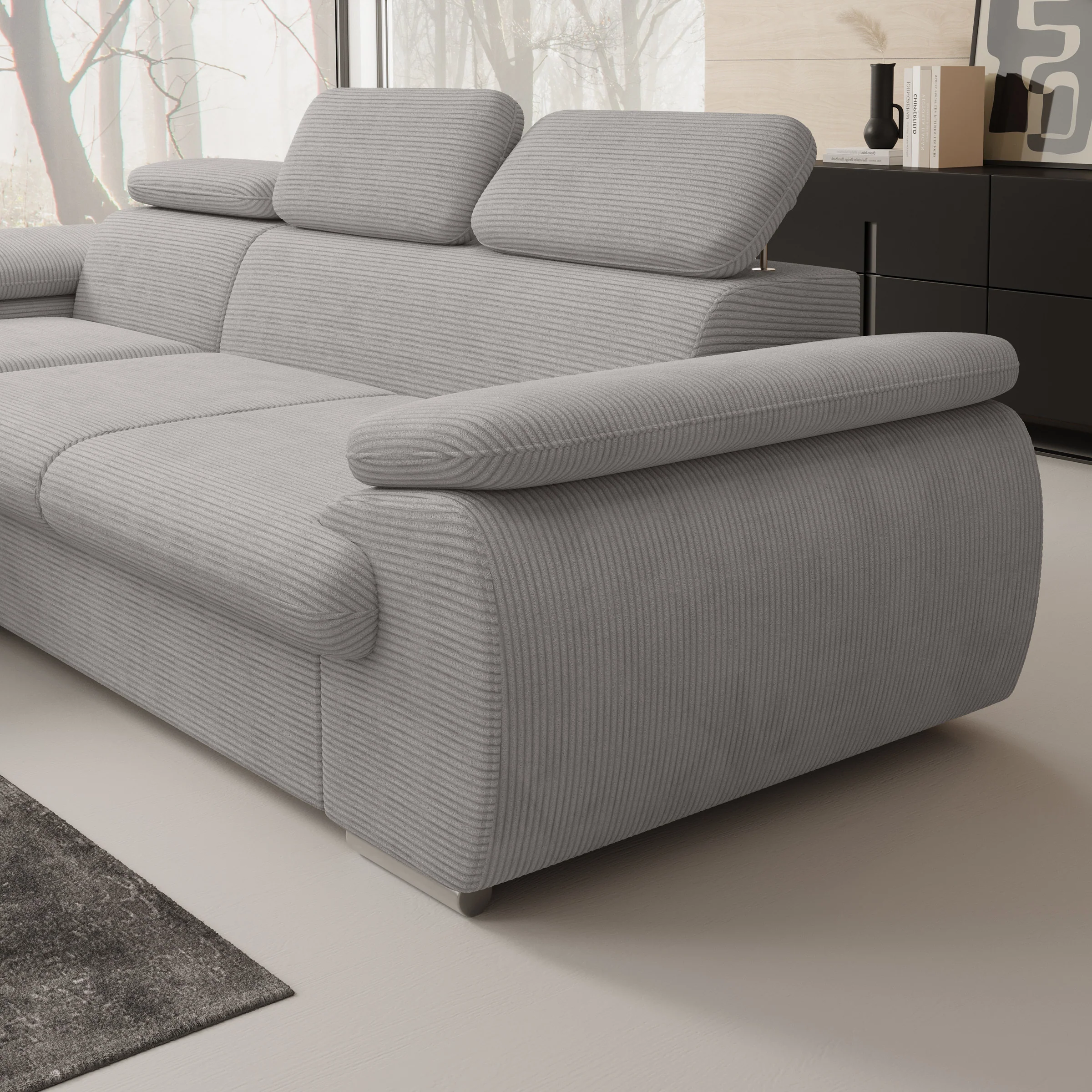 Cordoba - Hoekbank 3-zits met chaise longue - Ribstof grijs - Links - Image 3