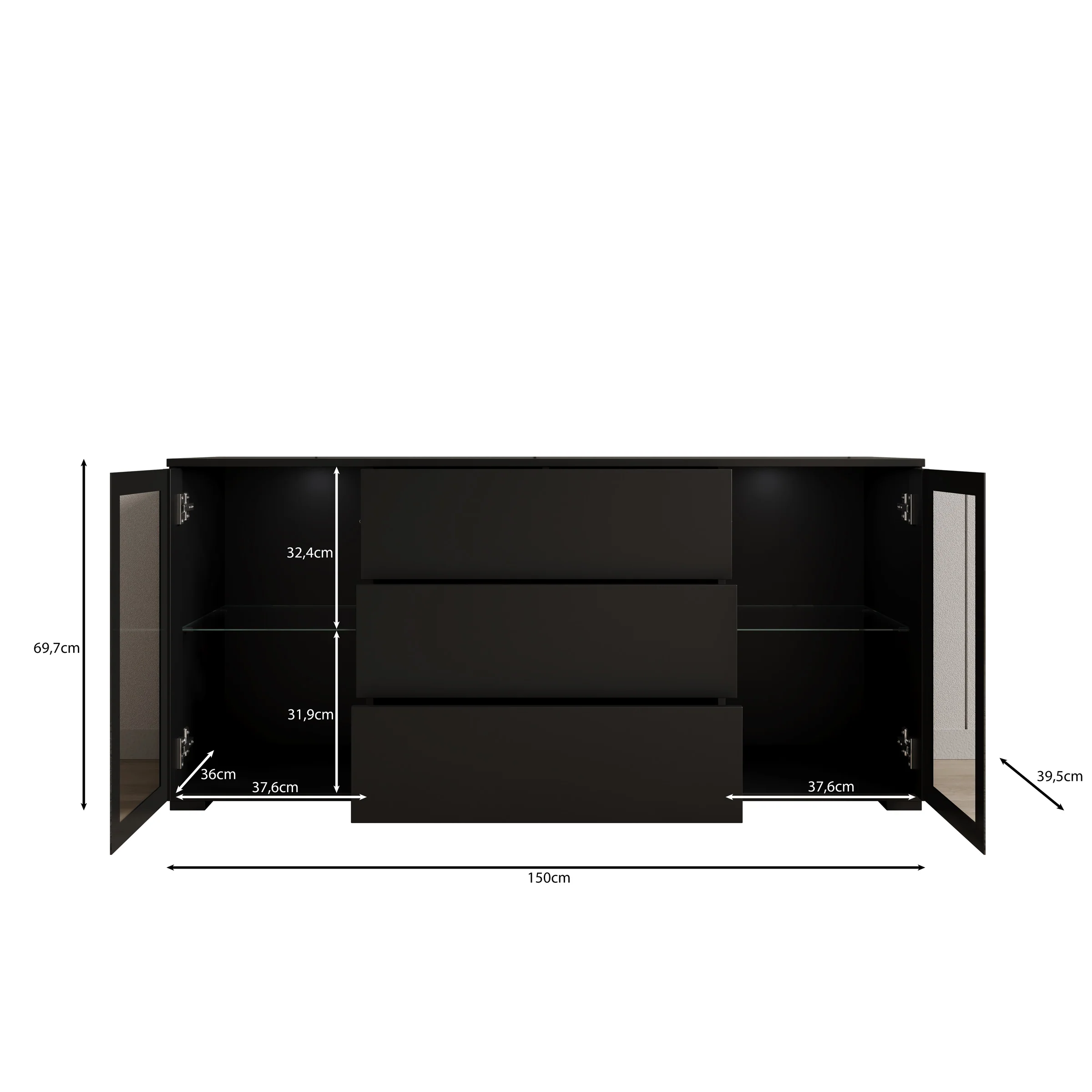 Cres - Dressoir - Zwart - 150x40x70 cm - Image 6