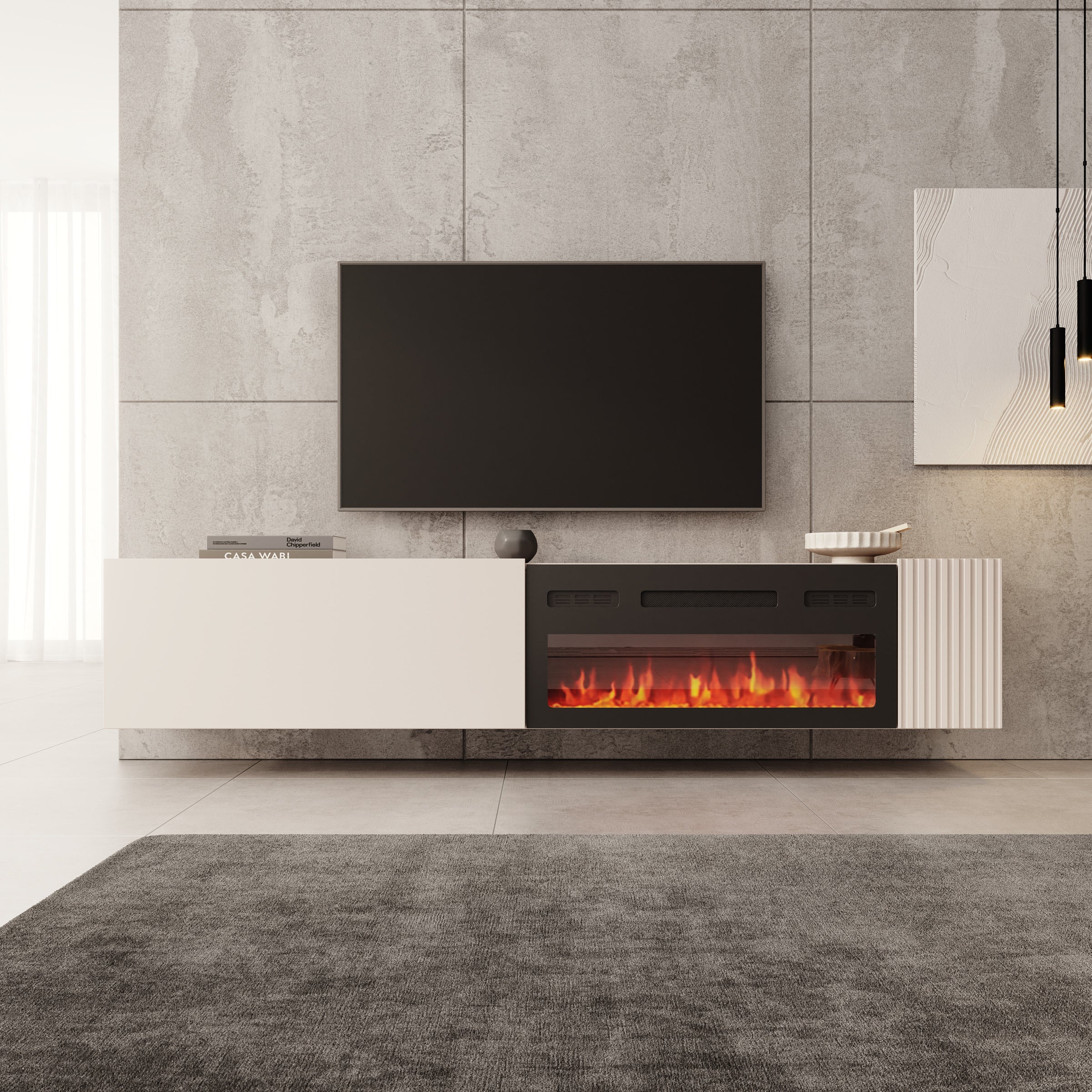 Cruzar - TV-Meubel met sfeerhaard - Beige - 200x30x38 cm - Image 3