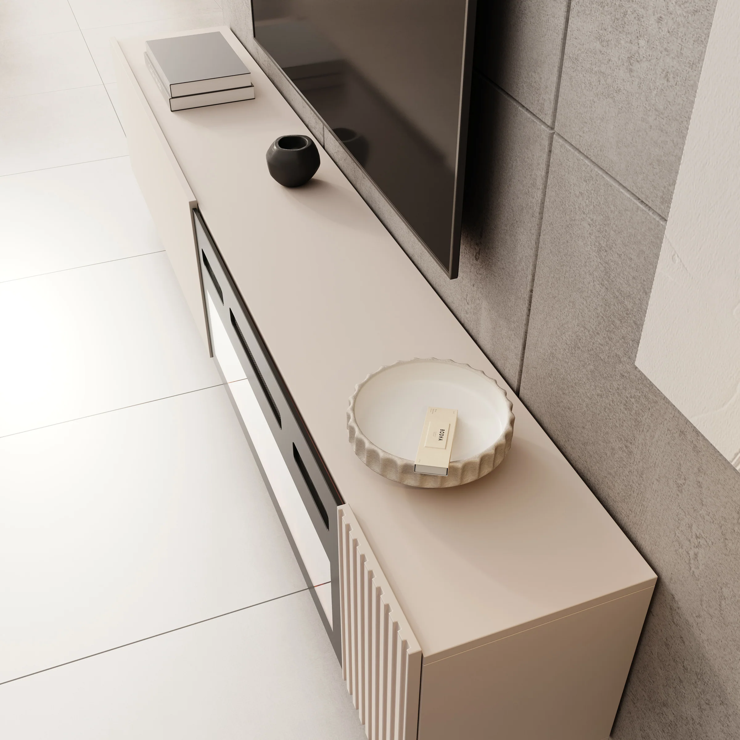 Cruzar - TV-Meubel met sfeerhaard - Beige - 200x30x38 cm - Image 5