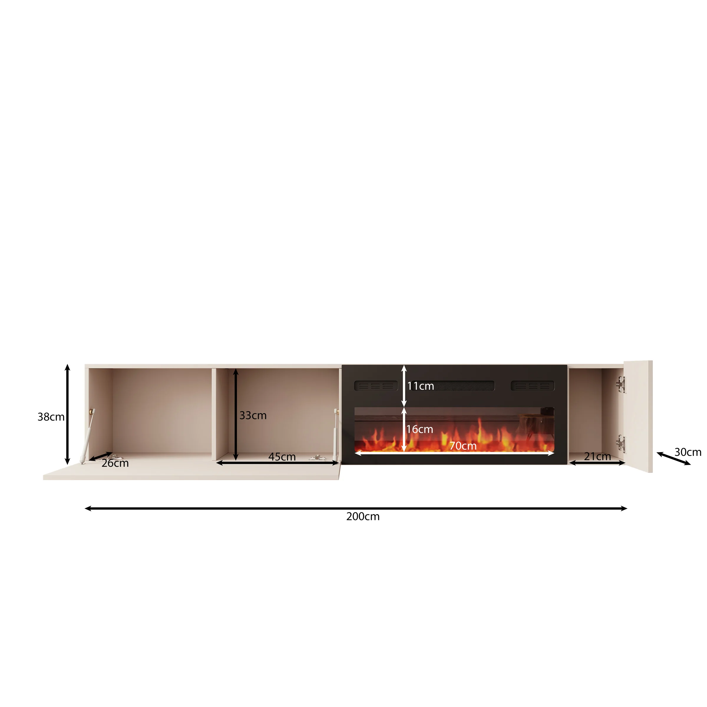 Cruzar - TV-Meubel met sfeerhaard - Zwart/Eikenlook - 200x30x38 cm - Image 6