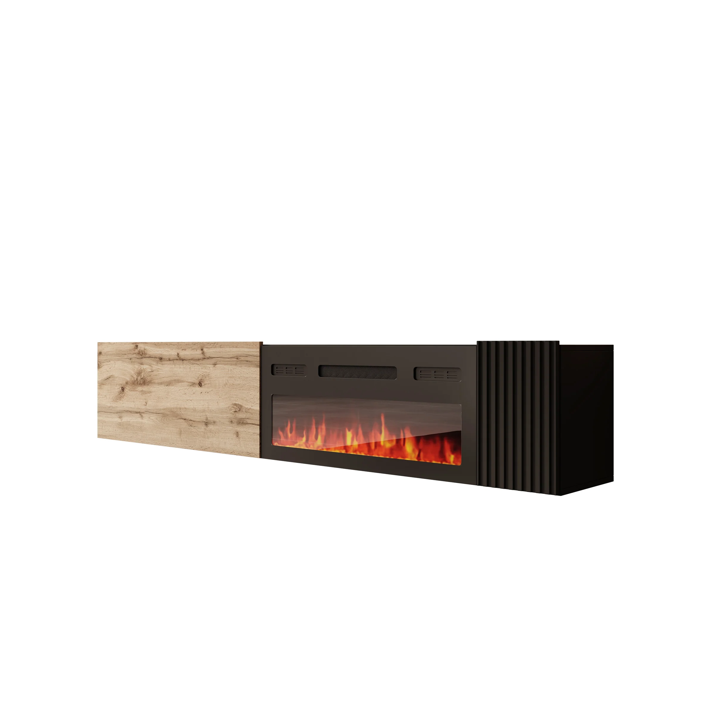 Cruzar - TV-Meubel met sfeerhaard - Zwart/Eikenlook - 200x30x38 cm - Image 7