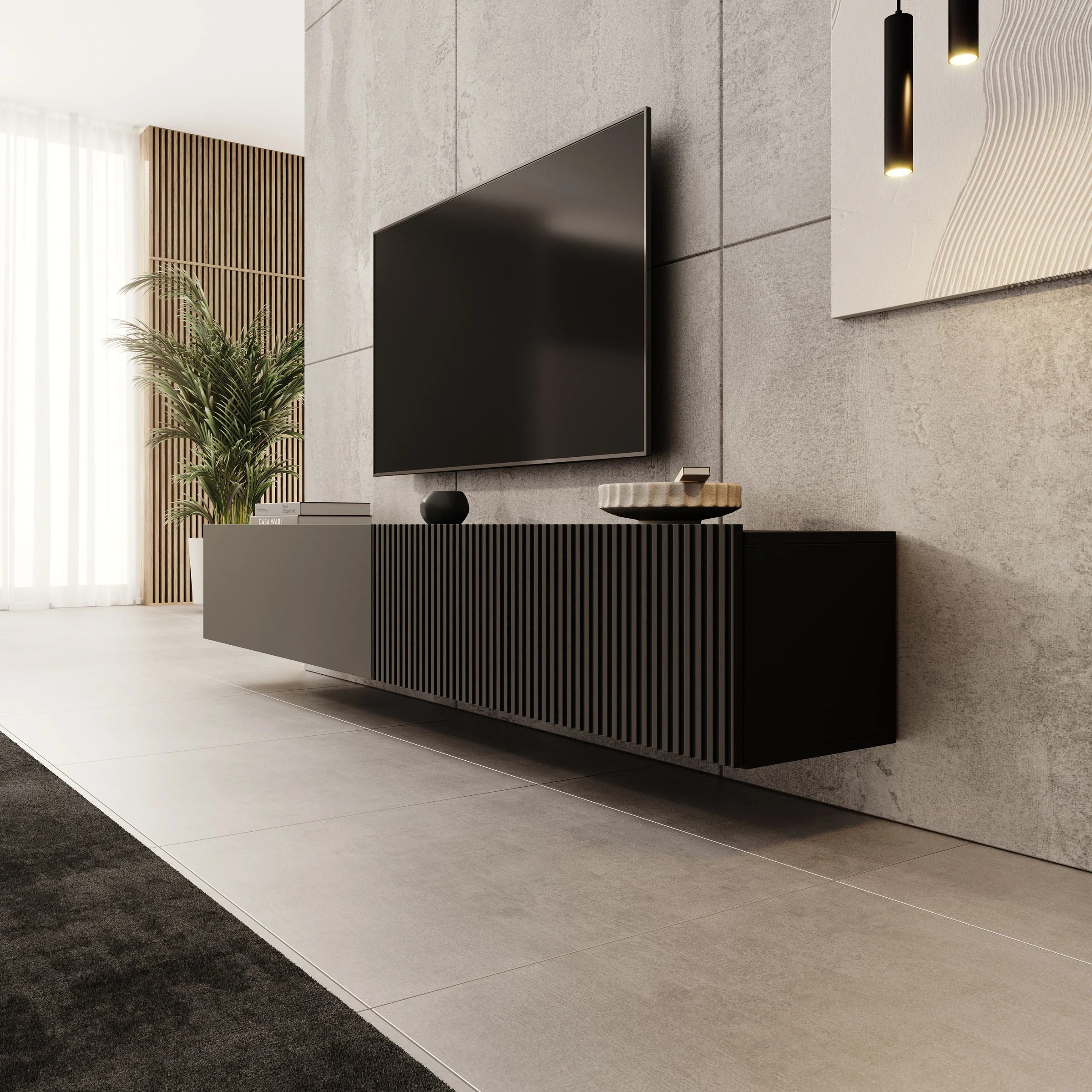 Cruzar - TV-Meubel - Zwart - 200x30x31 cm - Image 4