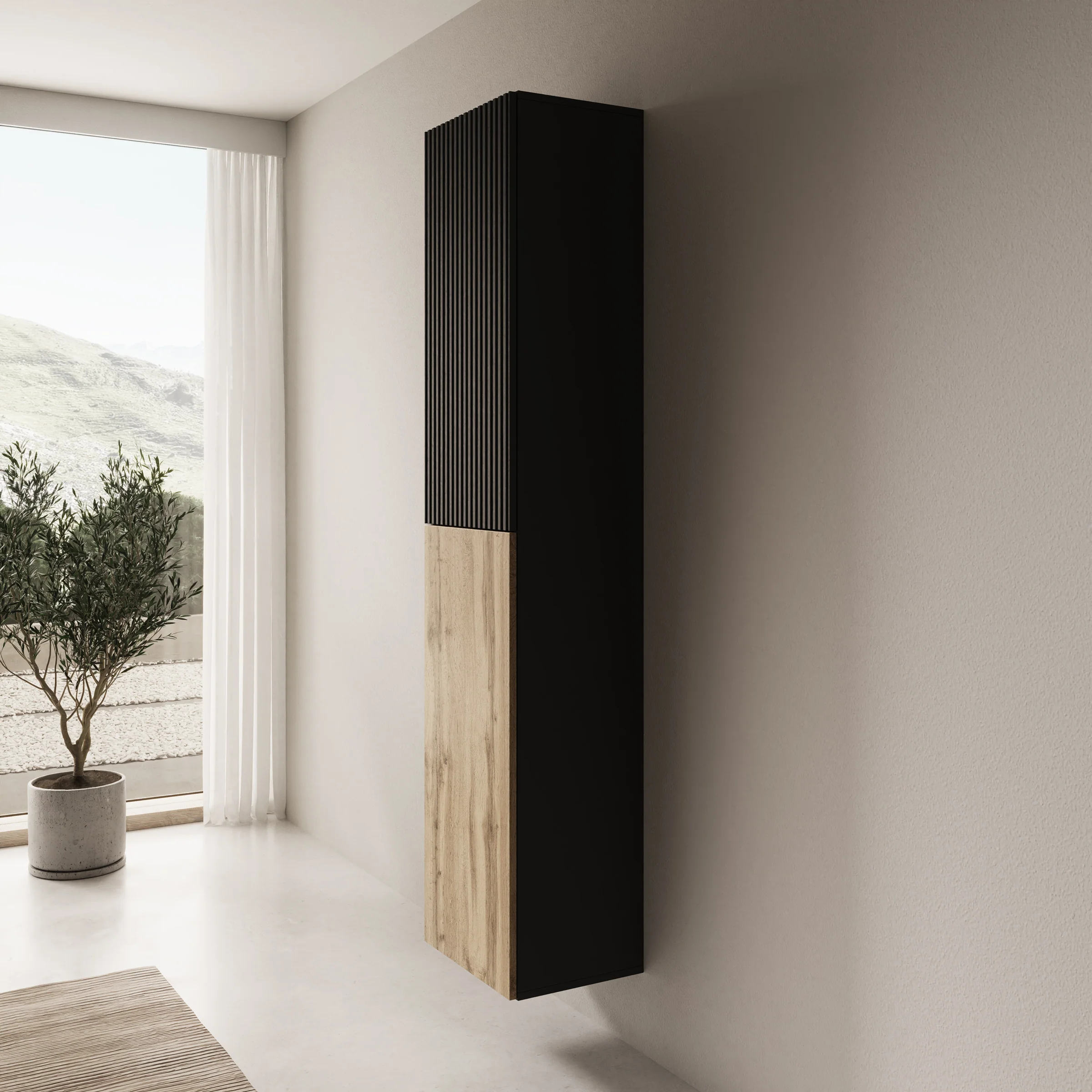 Cruzar - Vitrinekast - Zwart/Eiken - 40x30x180 cm - Image 4