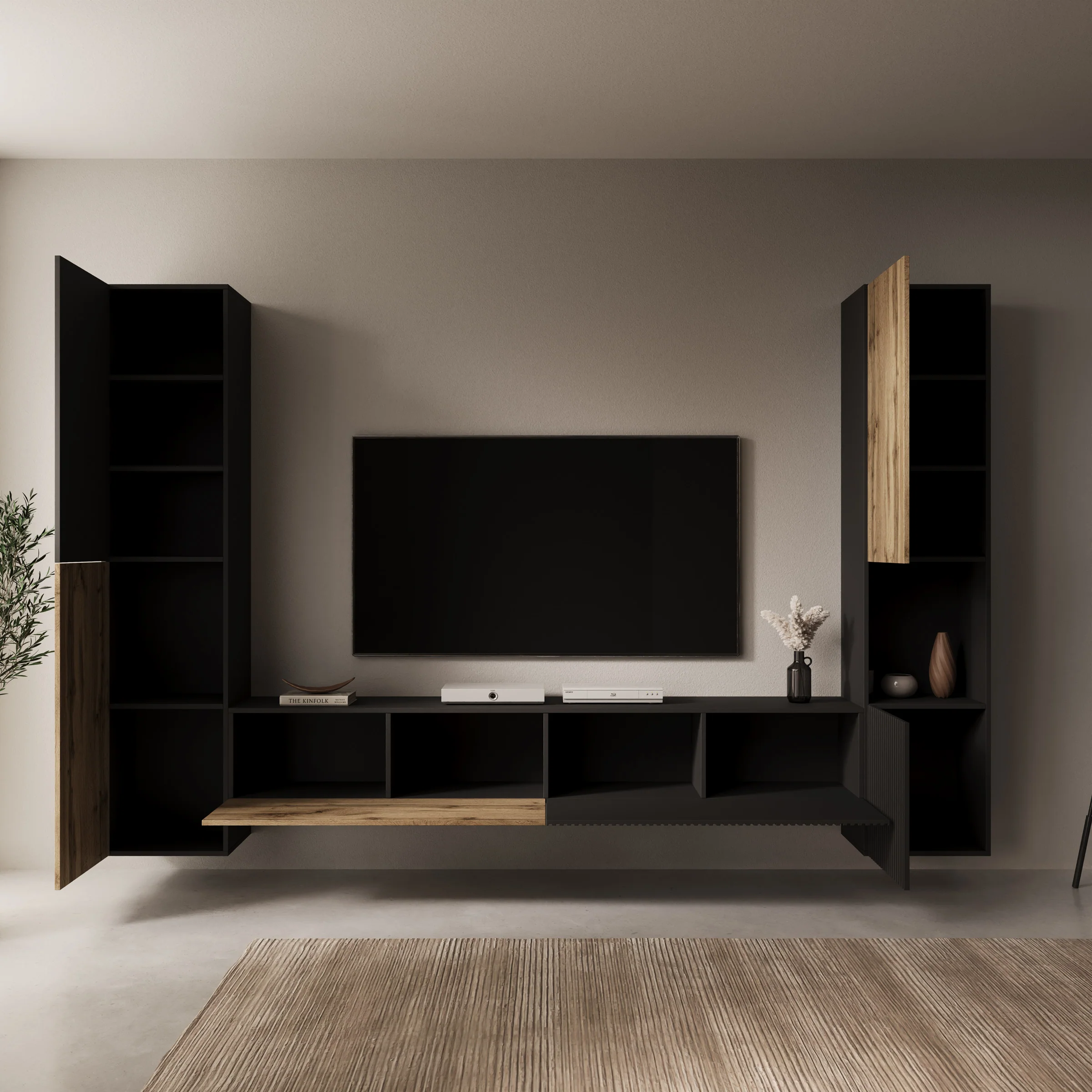 Cruzar - Wandmeubel - Zwart/Eiken - 280x30x180 cm - Image 2