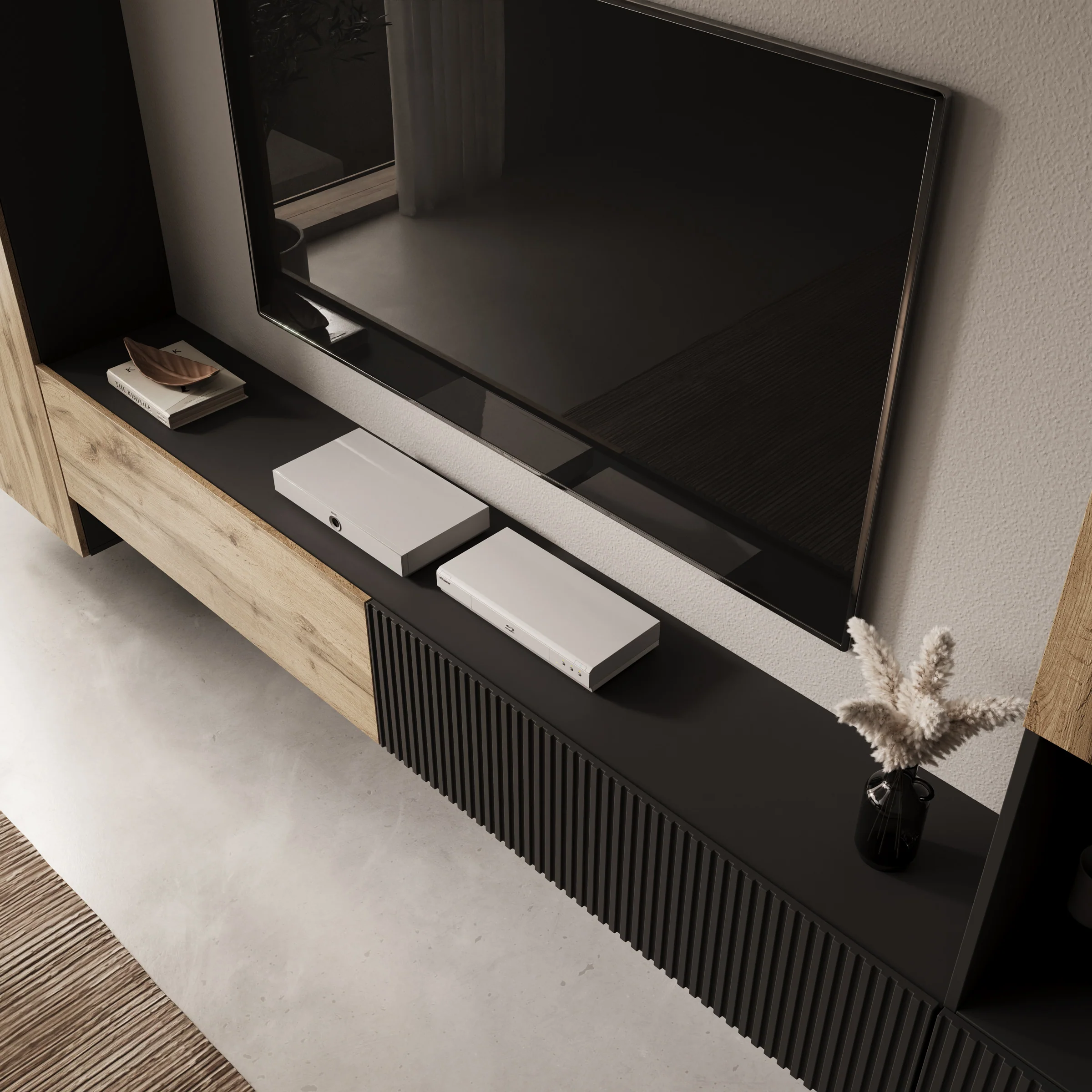 Cruzar - Wandmeubel - Zwart/Eiken - 280x30x180 cm - Image 5