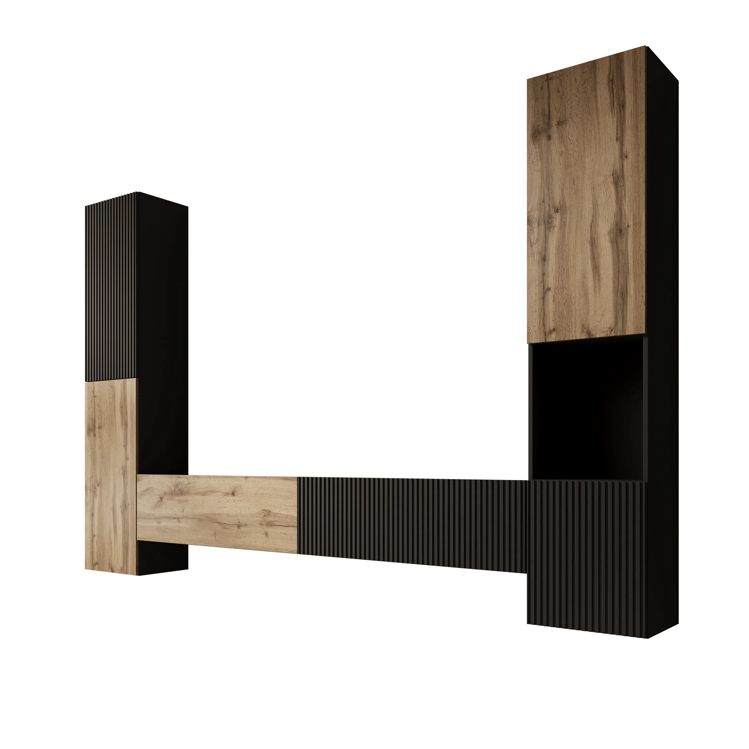 Cruzar - Wandmeubel - Zwart/Eiken - 280x30x180 cm - Image 7