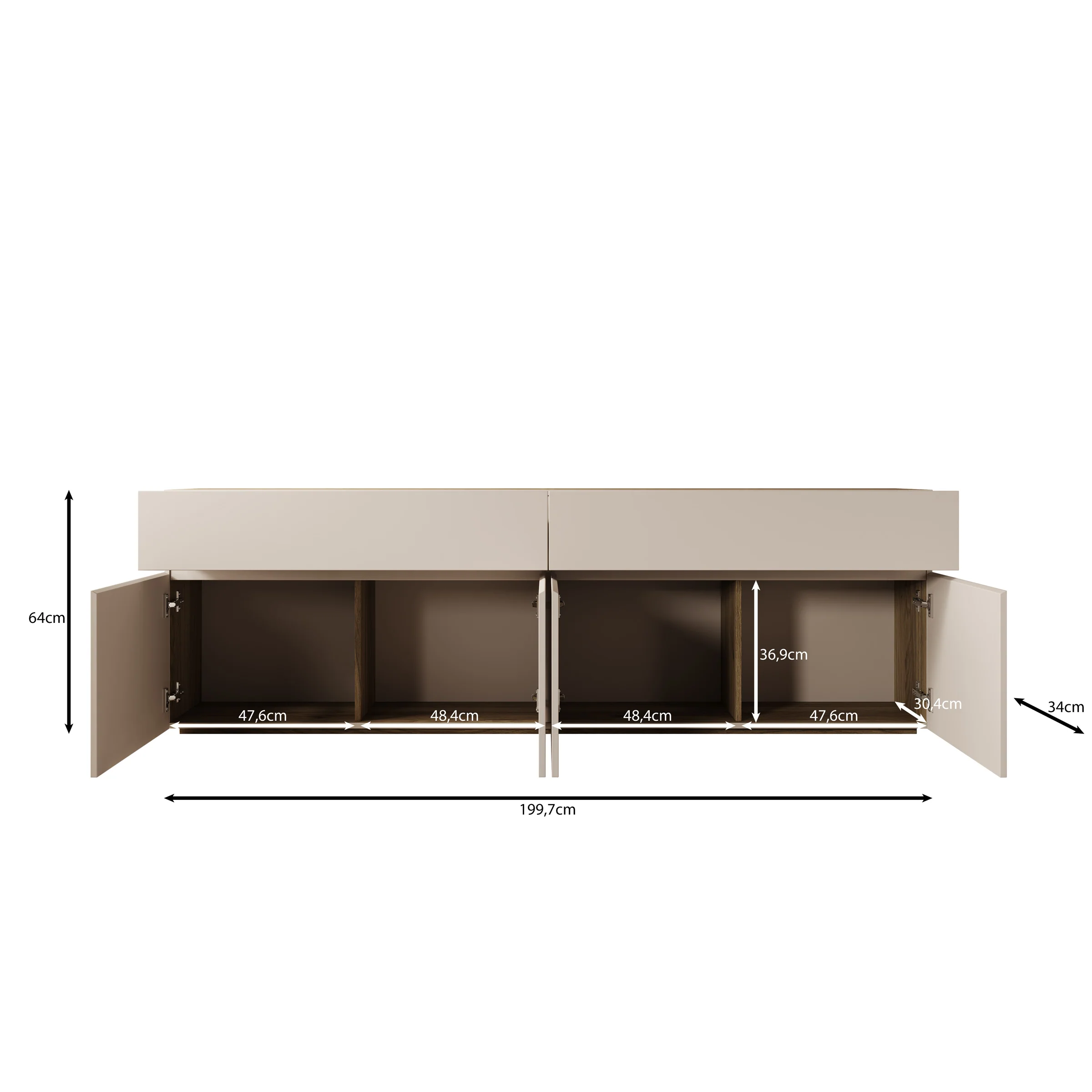 Cumi - Dressoir - Beige/Eikenpatroon - 200x34x64 cm - Image 6