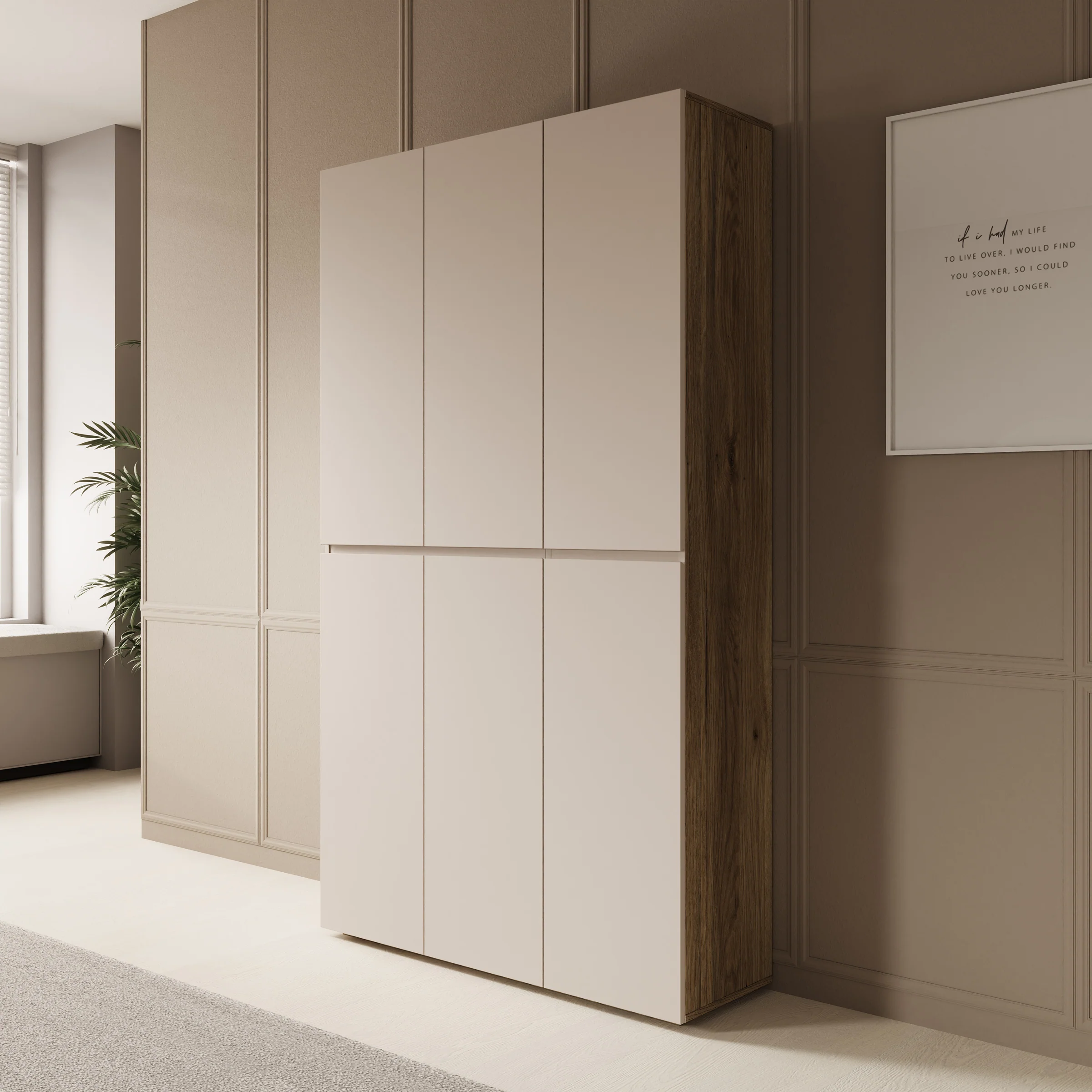 Cumi - Schoenenkast - Beige/Eikenpatroon - 105x34x184 cm