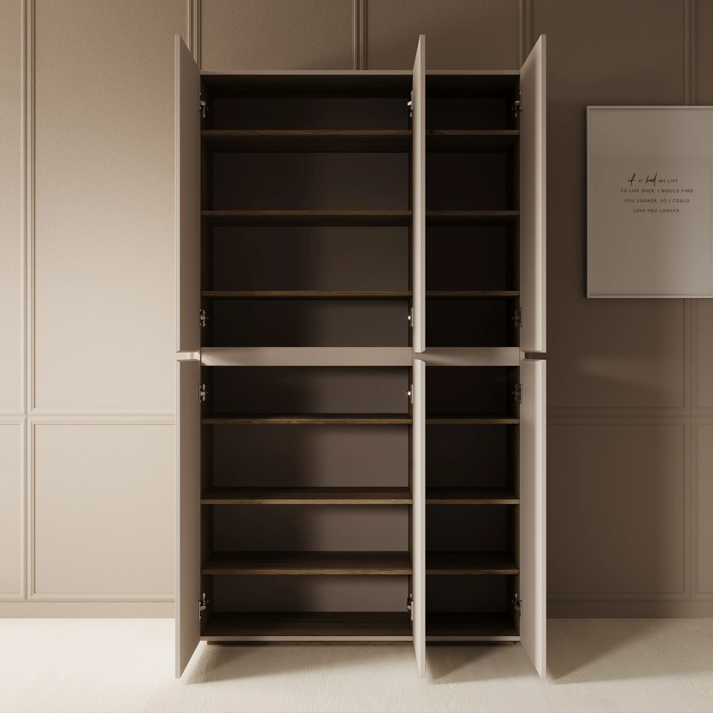 Cumi - Schoenenkast - Beige/Eikenpatroon - 105x34x184 cm - Image 2