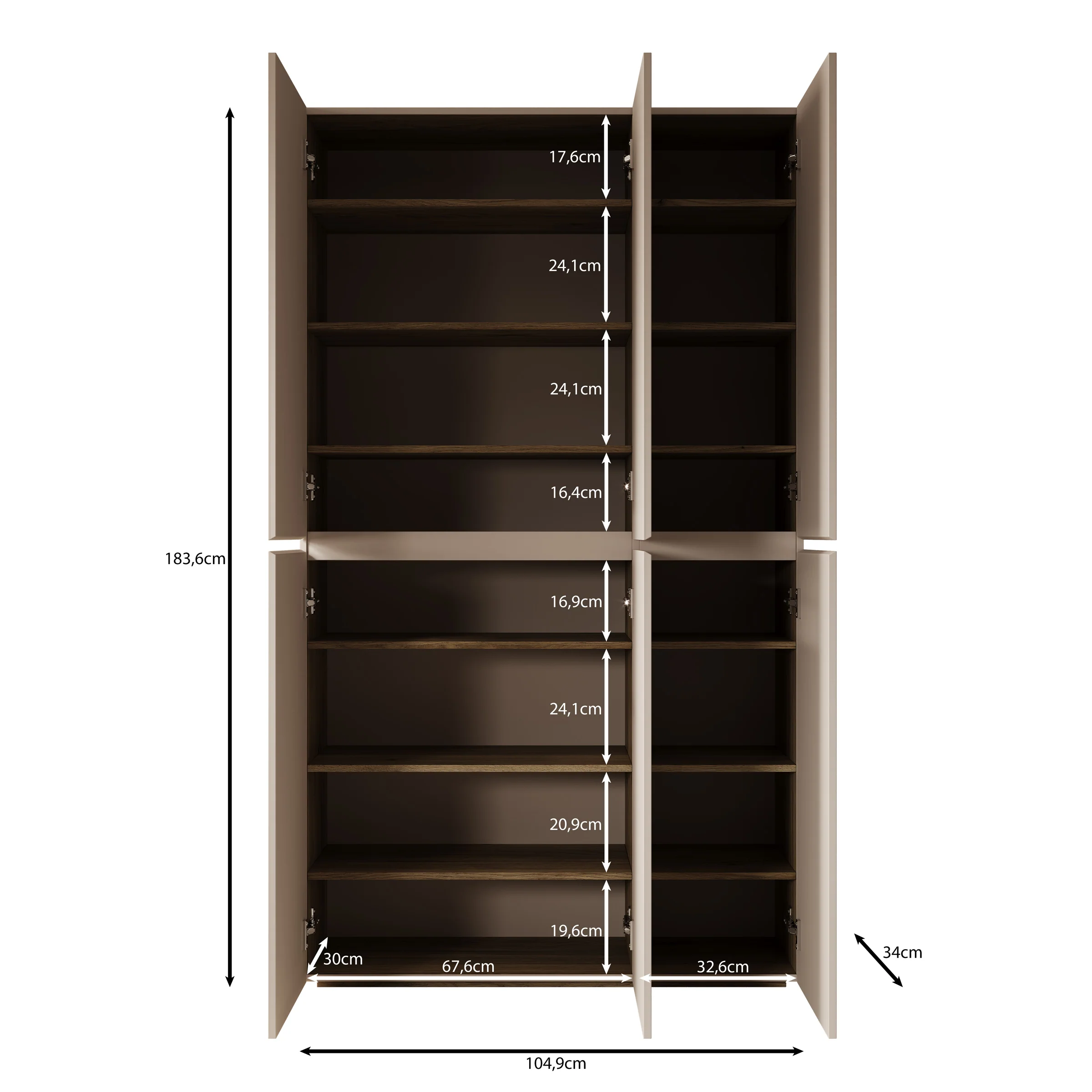 Cumi - Schoenenkast - Beige/Eikenpatroon - 105x34x184 cm - Image 5