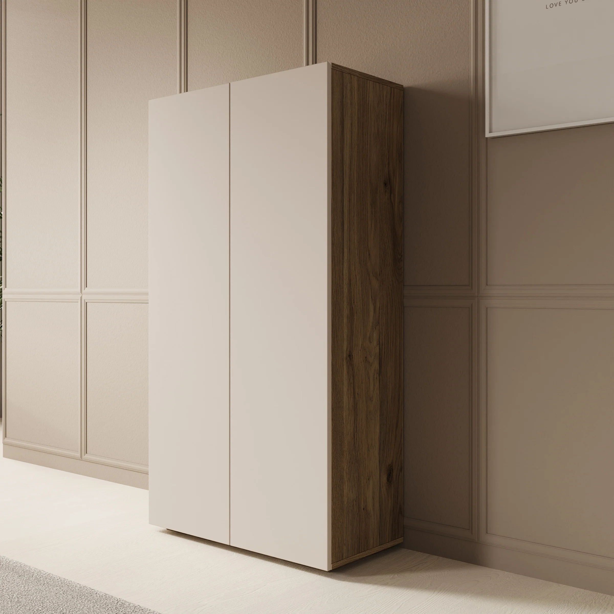 Cumi - Schoenenkast - Beige/Eikenpatroon - 70x34x130 cm