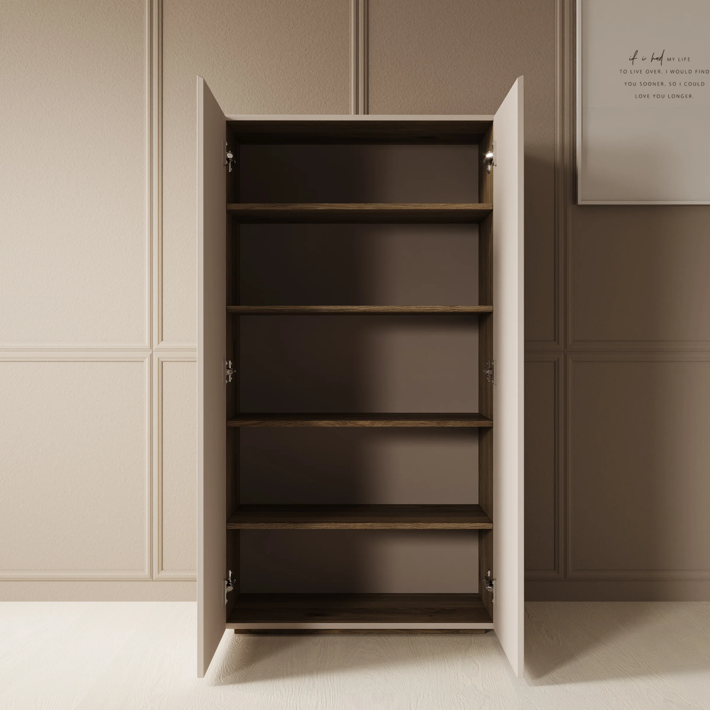 Cumi - Schoenenkast - Beige/Eikenpatroon - 70x34x130 cm - Image 2