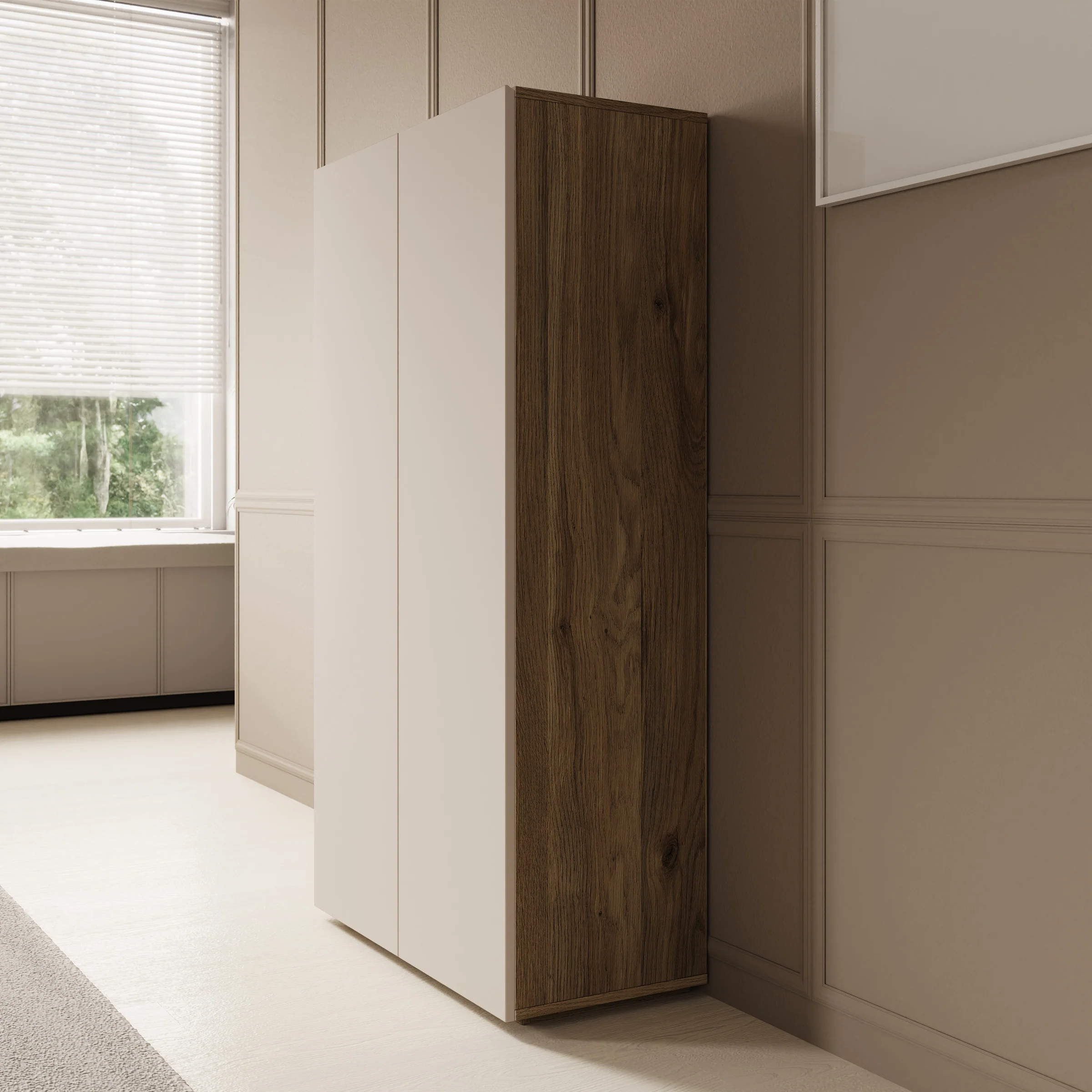 Cumi - Schoenenkast - Beige/Eikenpatroon - 70x34x130 cm - Image 4