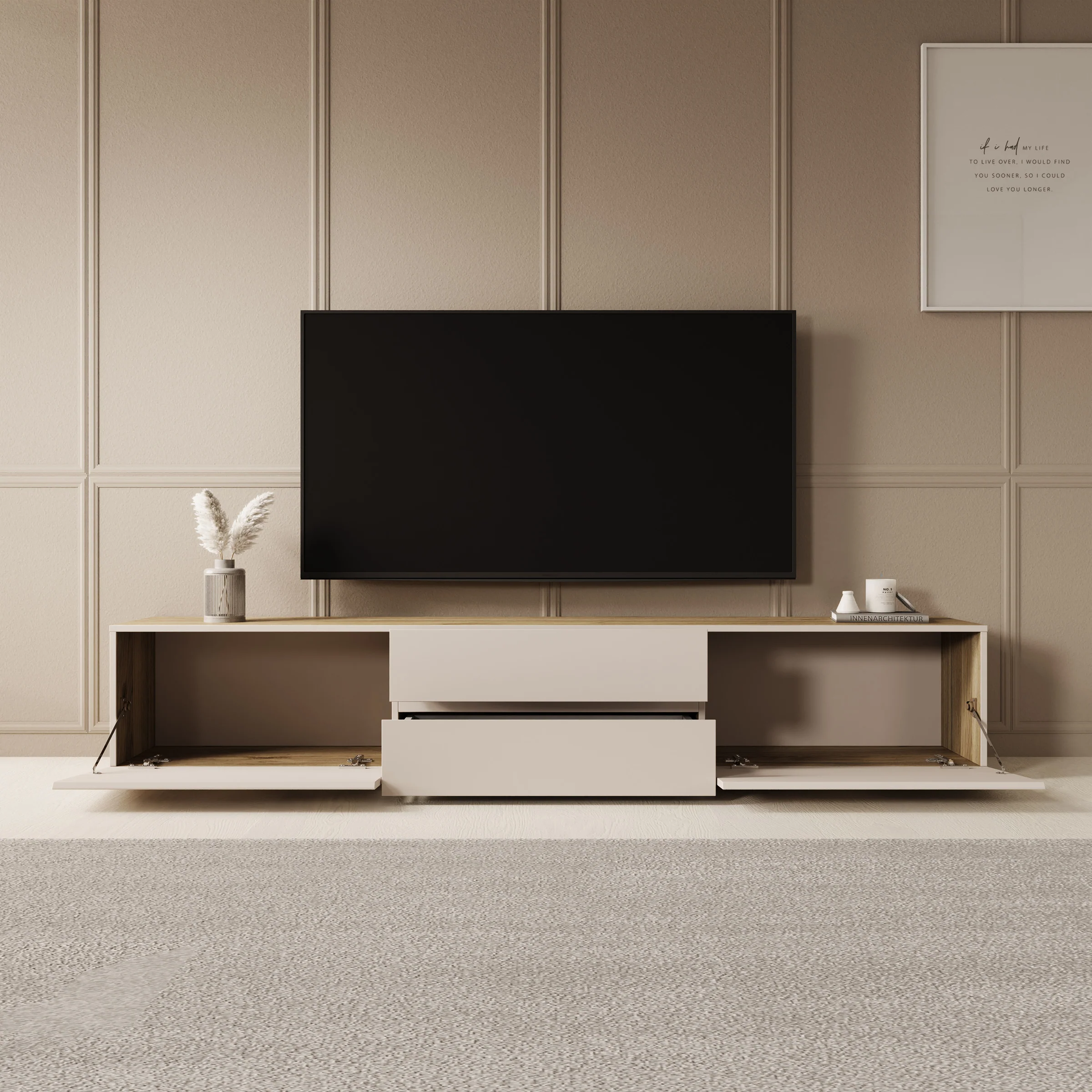 Cumi - TV-Meubel - Beige/Eikenpatroon - 200x34x36 cm - Image 2