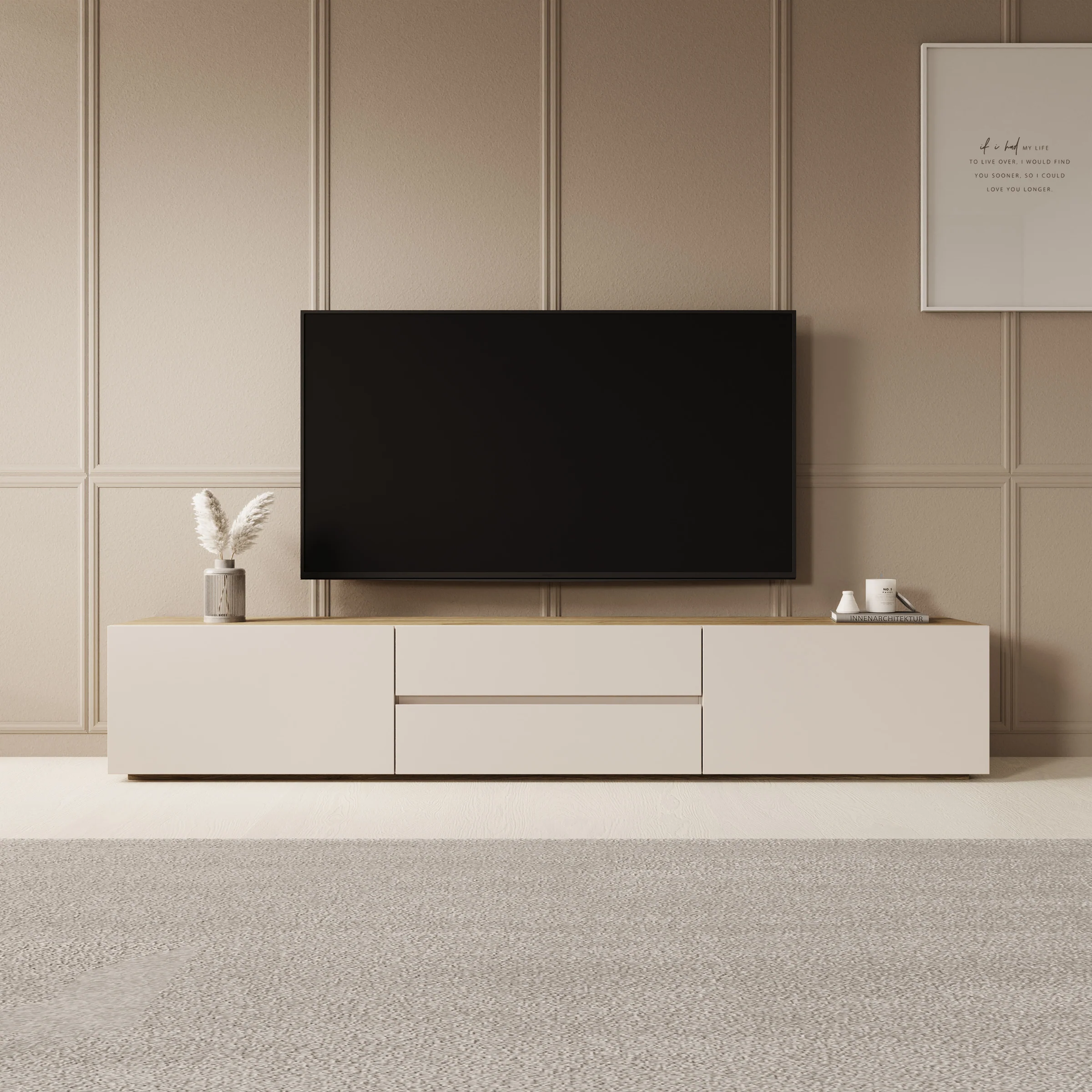 Cumi - TV-Meubel - Beige/Eikenpatroon - 200x34x36 cm - Image 3