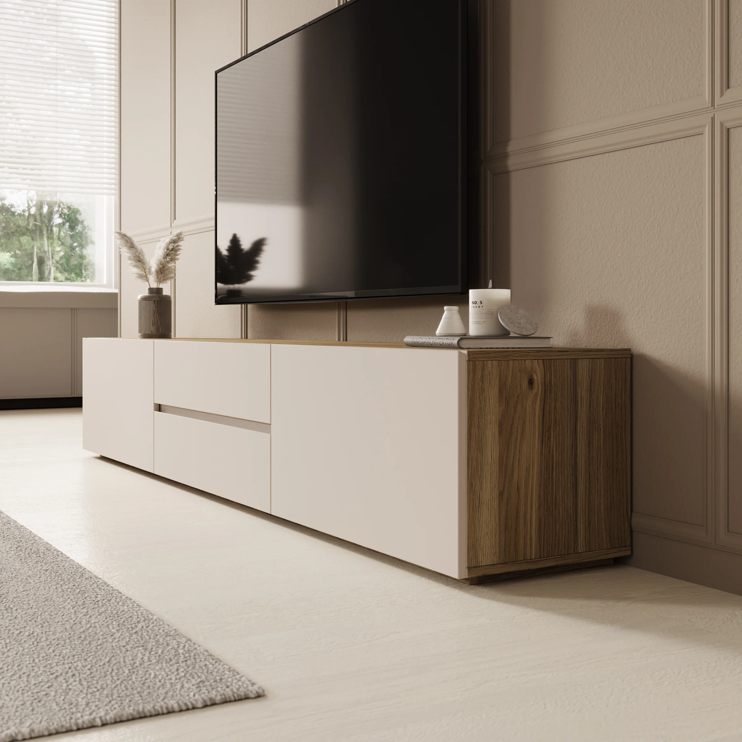 Cumi - TV-Meubel - Beige/Eikenpatroon - 200x34x36 cm - Image 4