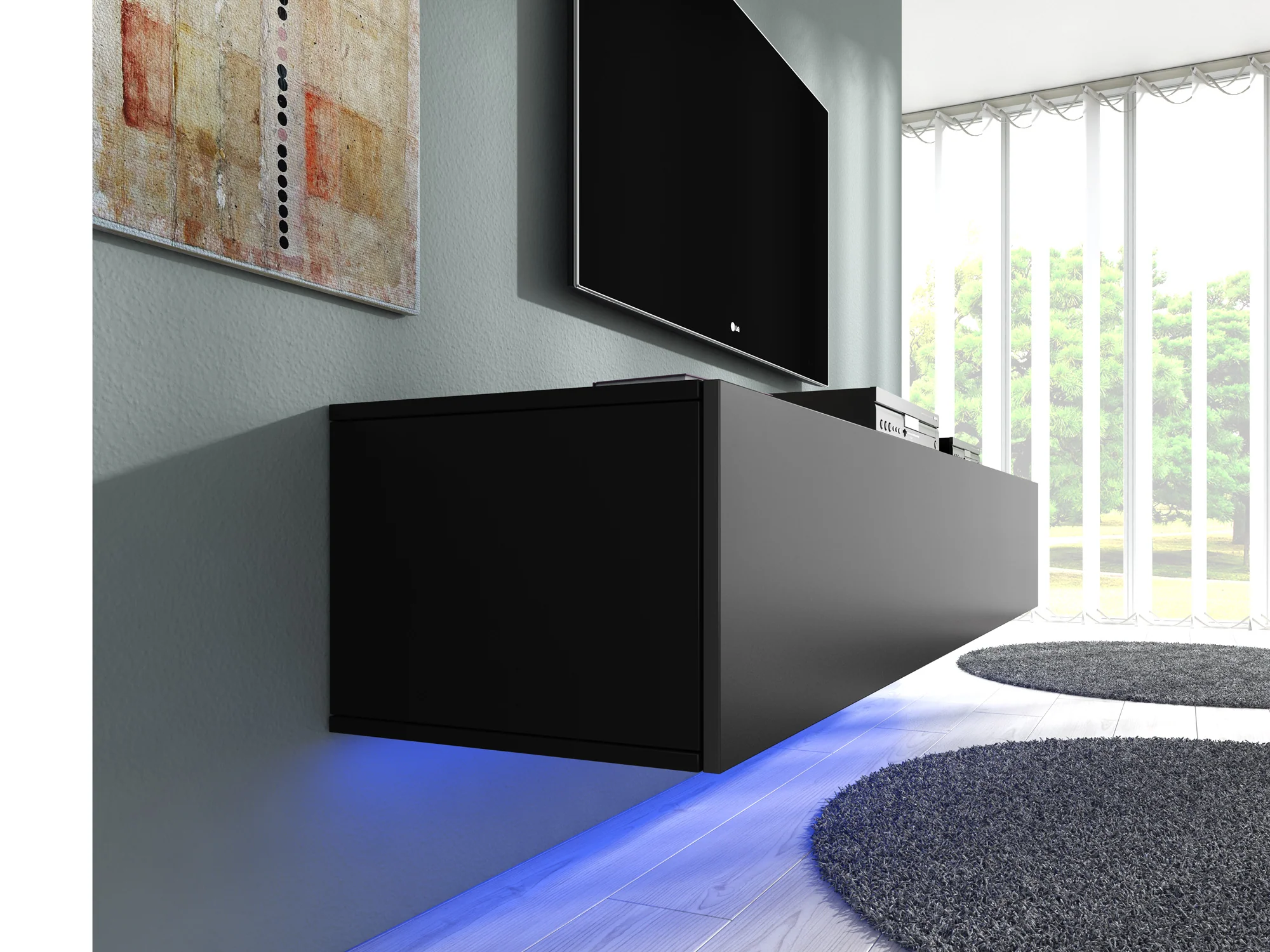 Dario - TV-Meubel met verlichting  - Mat zwart - 180 cm - Image 4