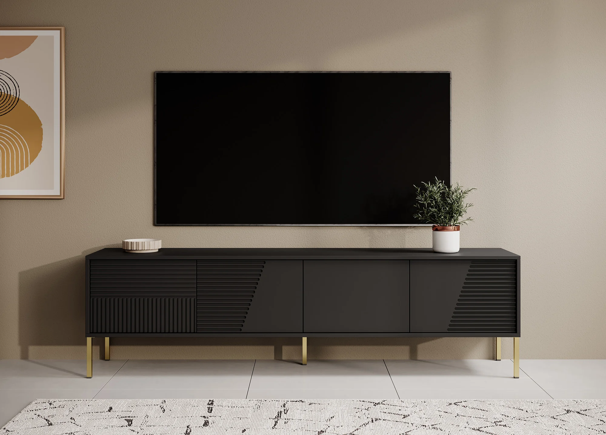 Davey - TV-Meubel met 4 deuren - Zwart - 190 cm - Image 2