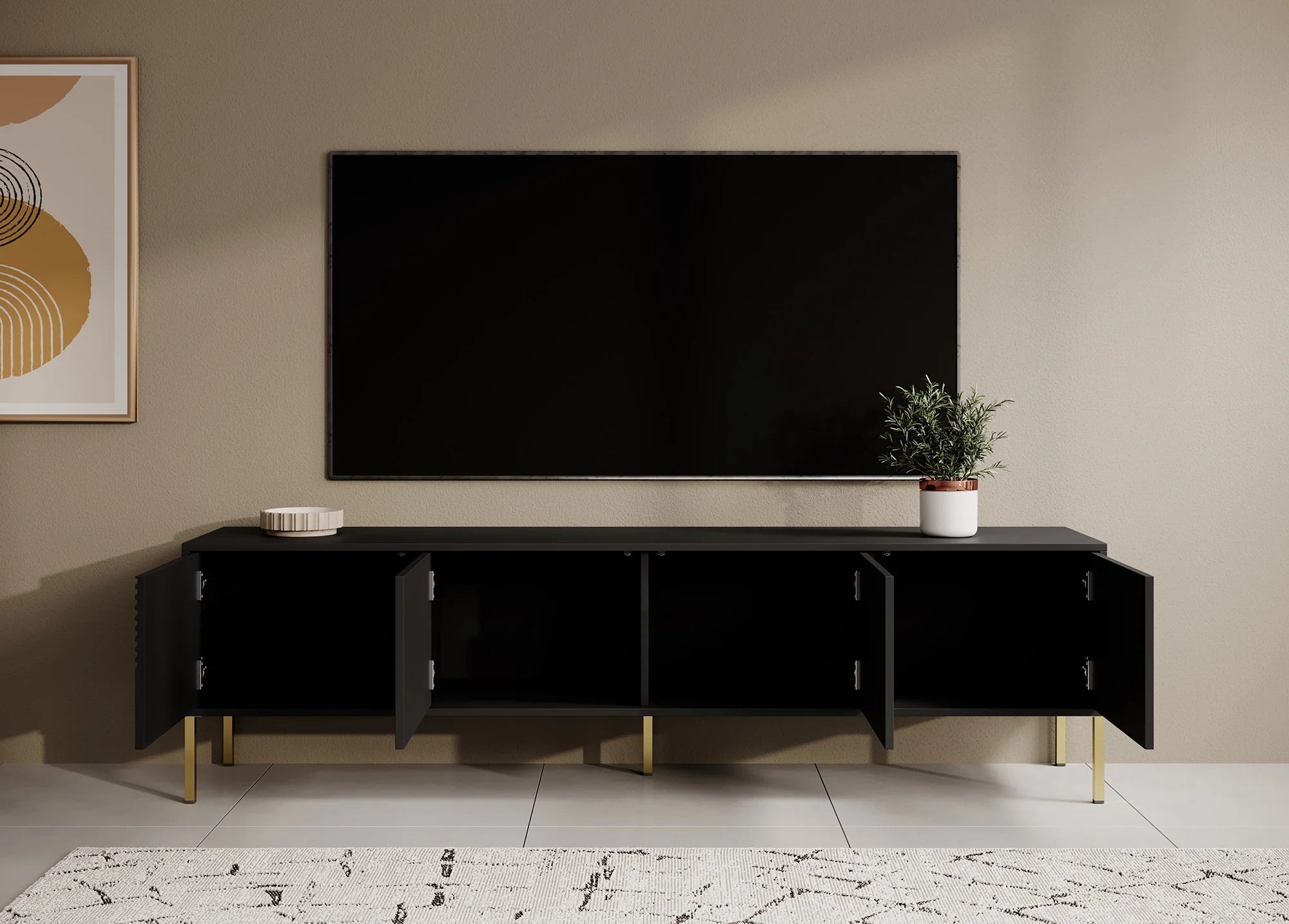Davey - TV-Meubel met 4 deuren - Zwart - 190 cm - Image 3