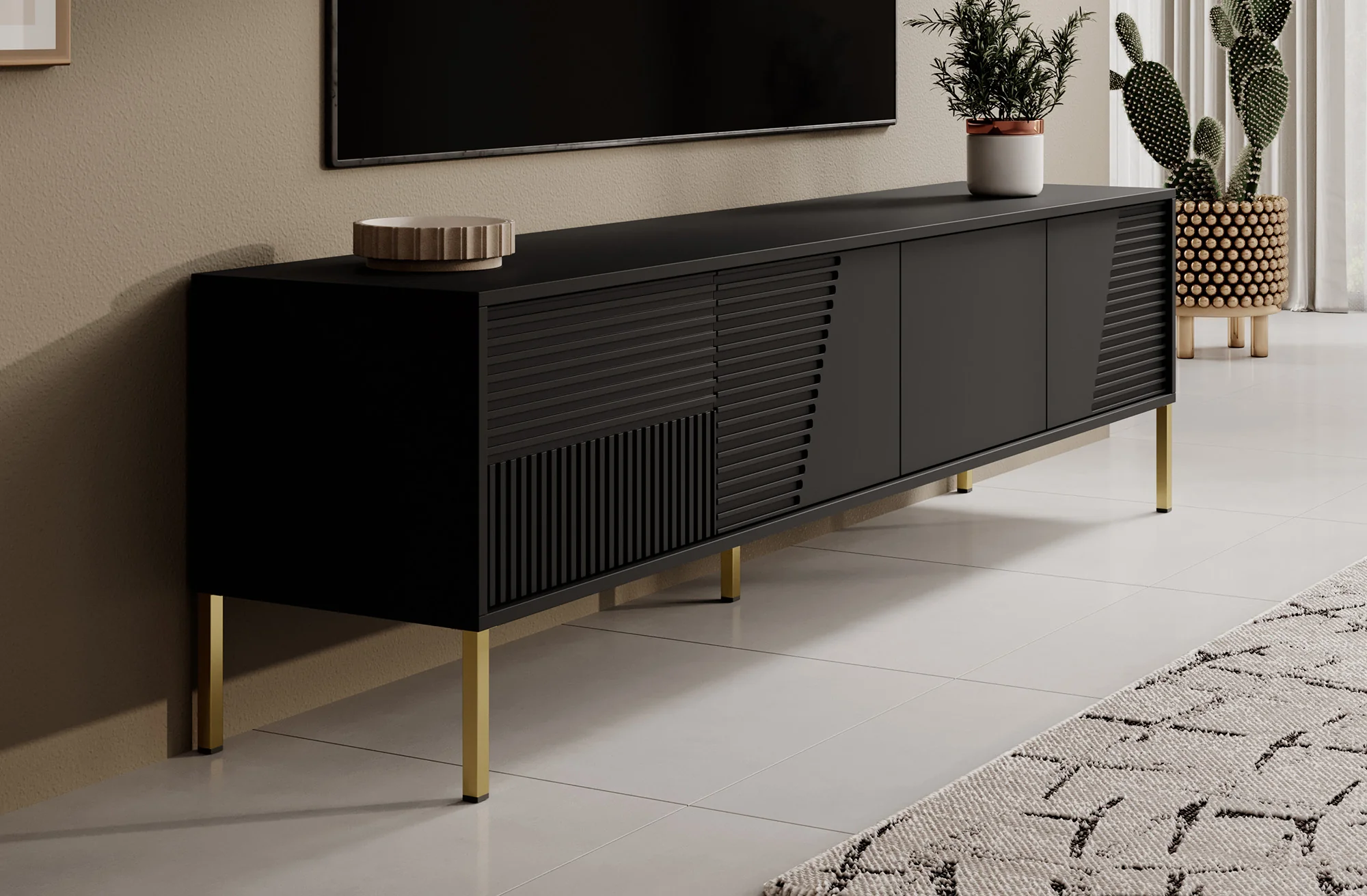 Davey - TV-Meubel met 4 deuren - Zwart - 190 cm - Image 4