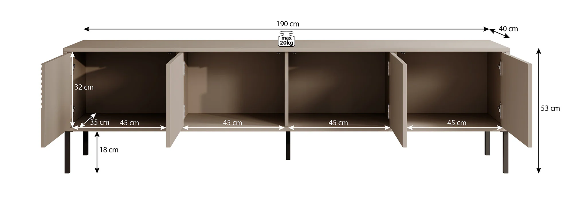 Davey - TV-Meubel met 4 deuren - Zwart - 190 cm - Image 5
