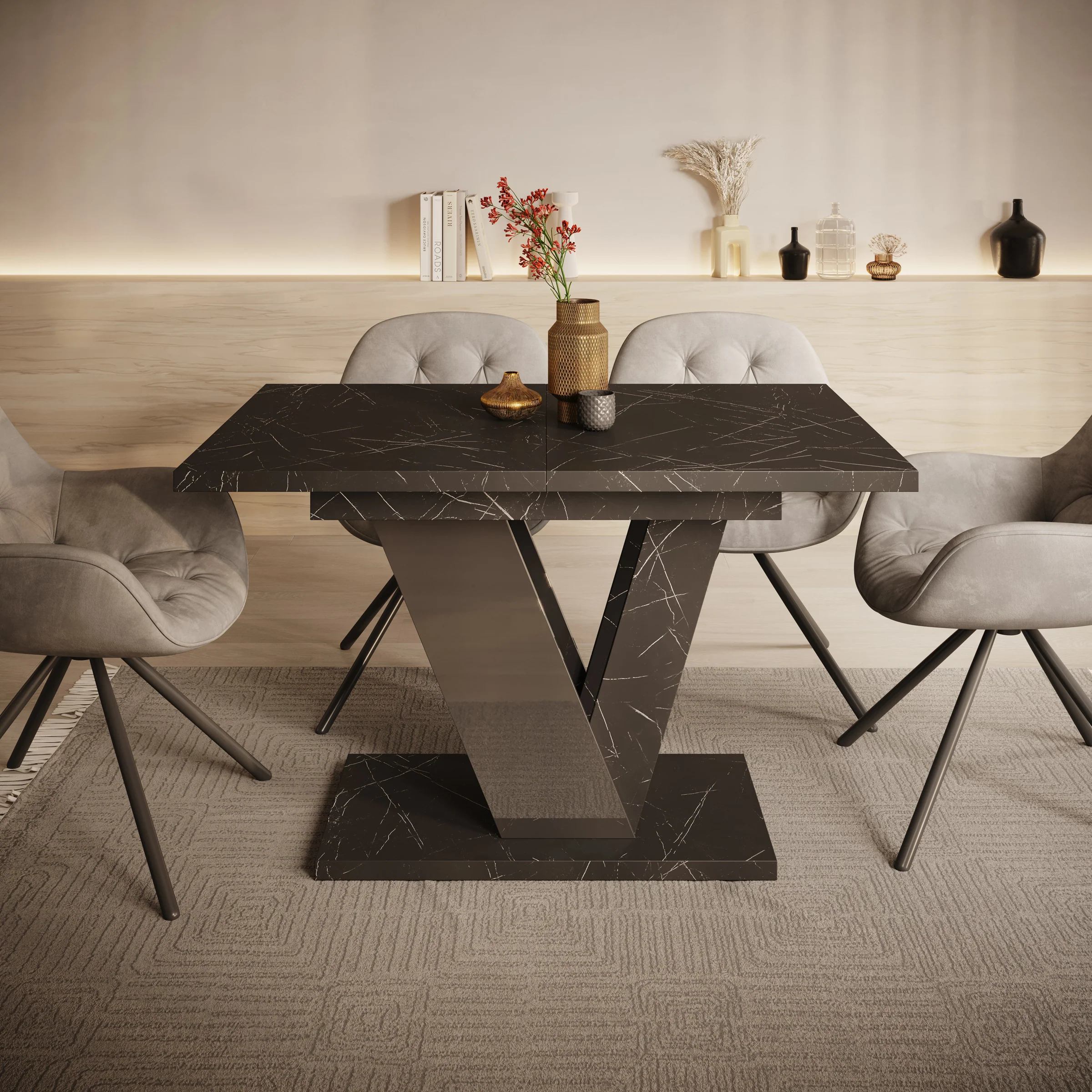 Dayman - Eetkamertafel - Zwart/marmerlook  - 120x80x76 cm - Image 2