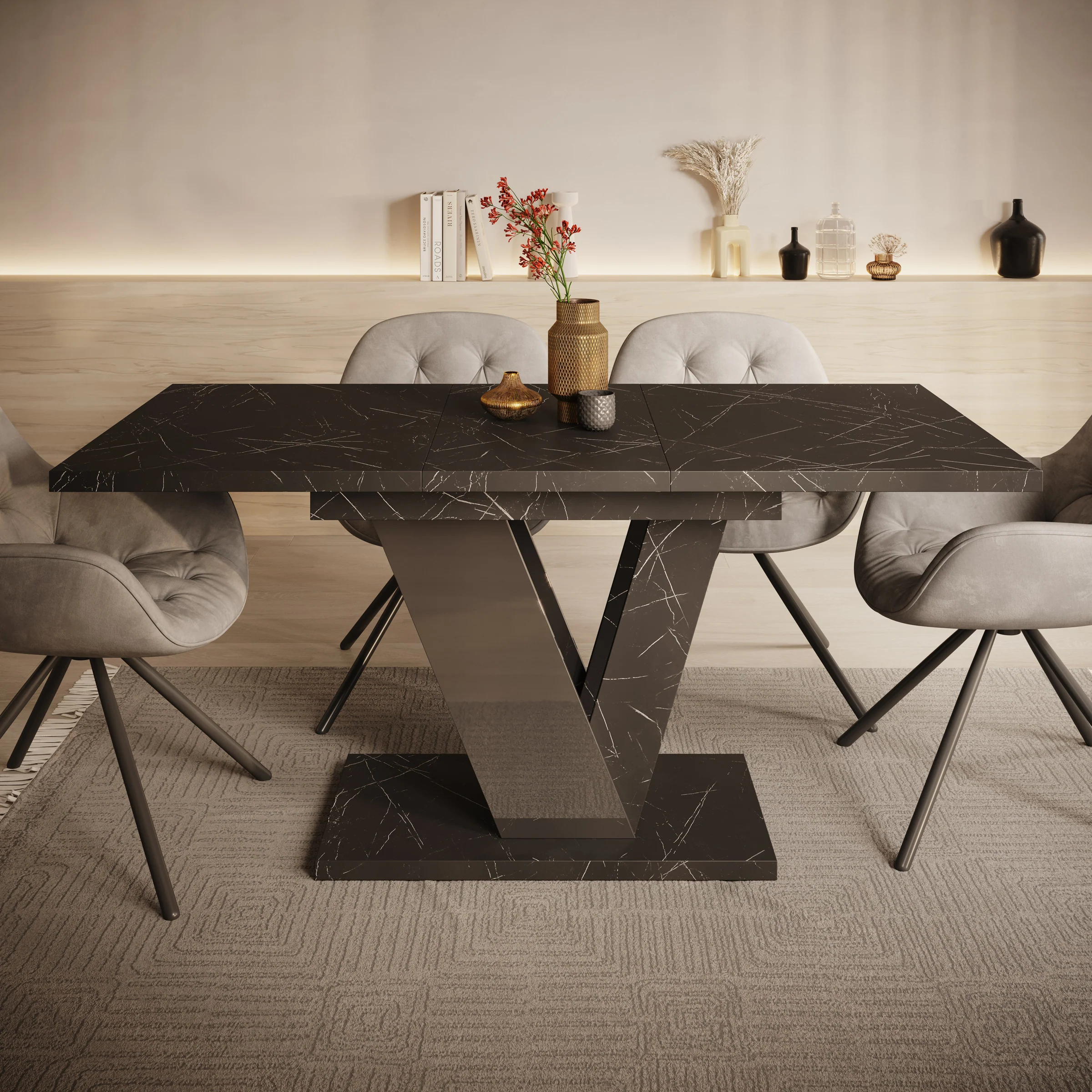 Dayman - Eetkamertafel - Zwart/marmerlook  - 120x80x76 cm - Image 3