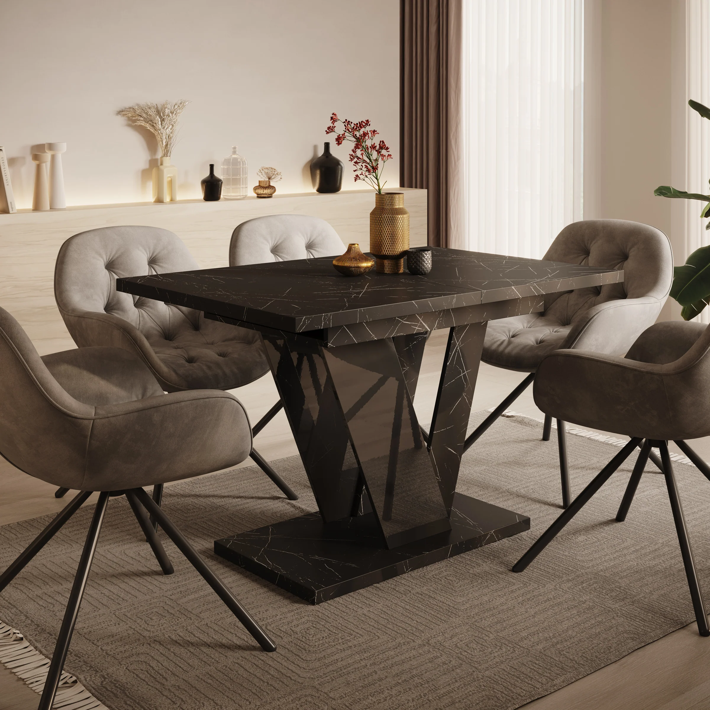 Dayman - Eetkamertafel - Zwart/marmerlook  - 120x80x76 cm - Image 4