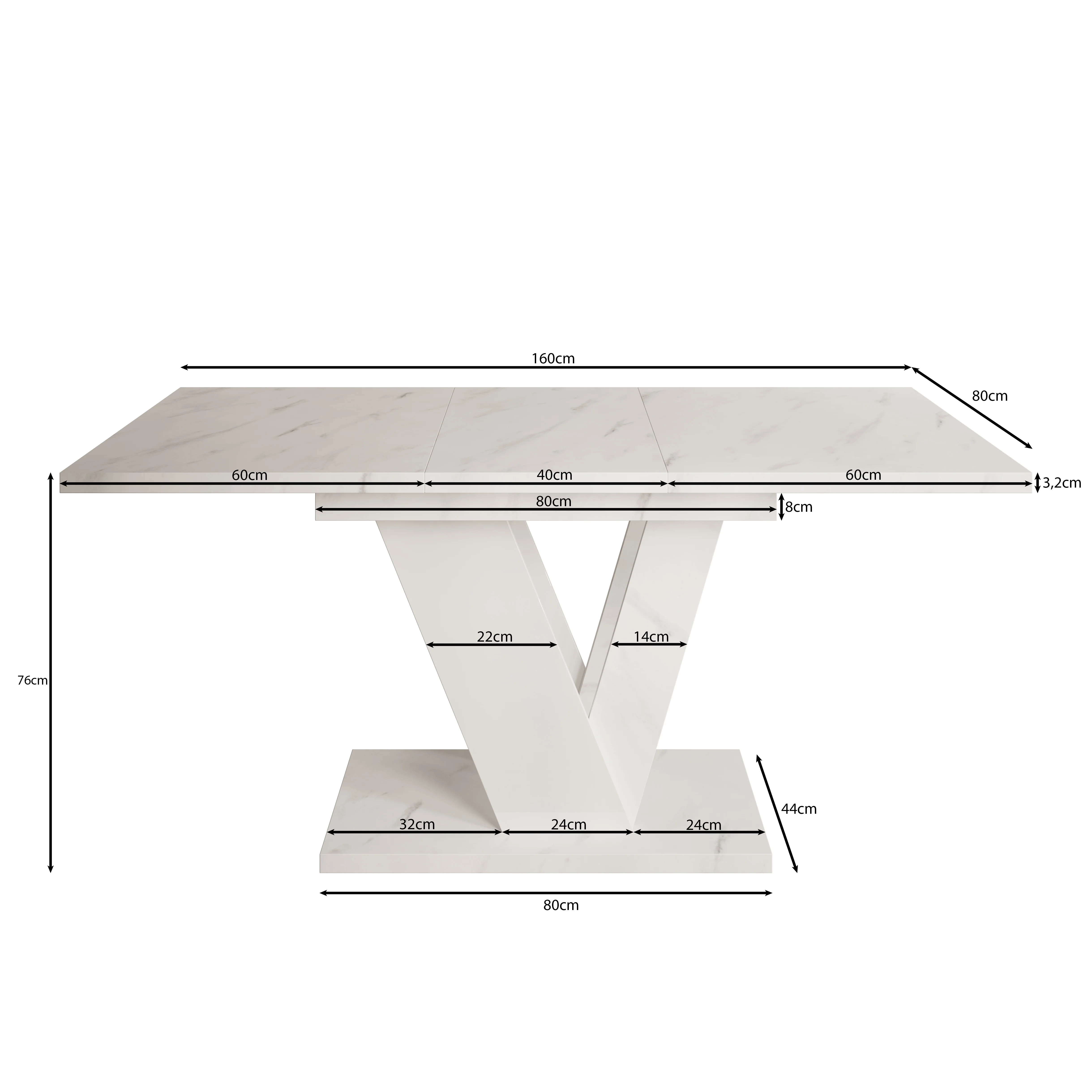 Dayman - Eetkamertafel - Zwart/marmerlook  - 120x80x76 cm - Image 6