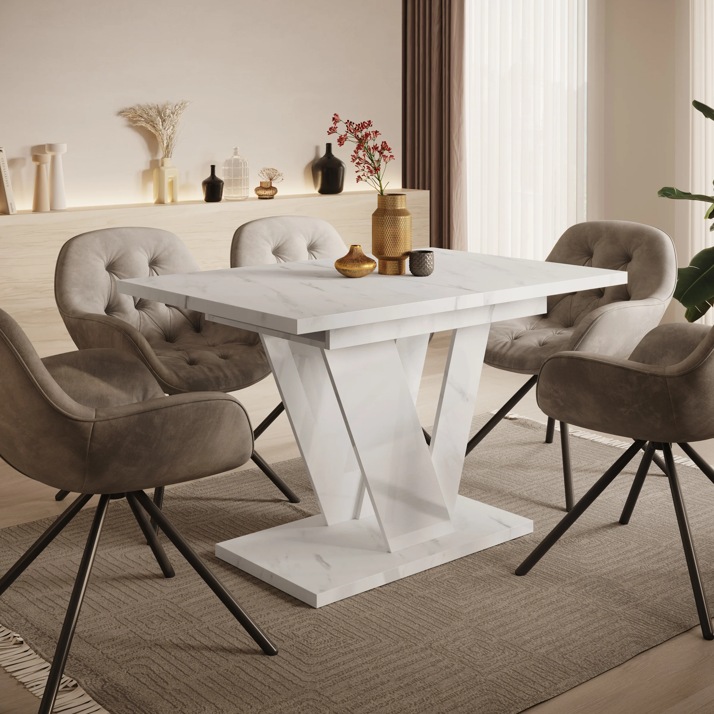Dayman - Eetkamertafel - Wit/marmerlook - 120x80x76 cm - Image 4