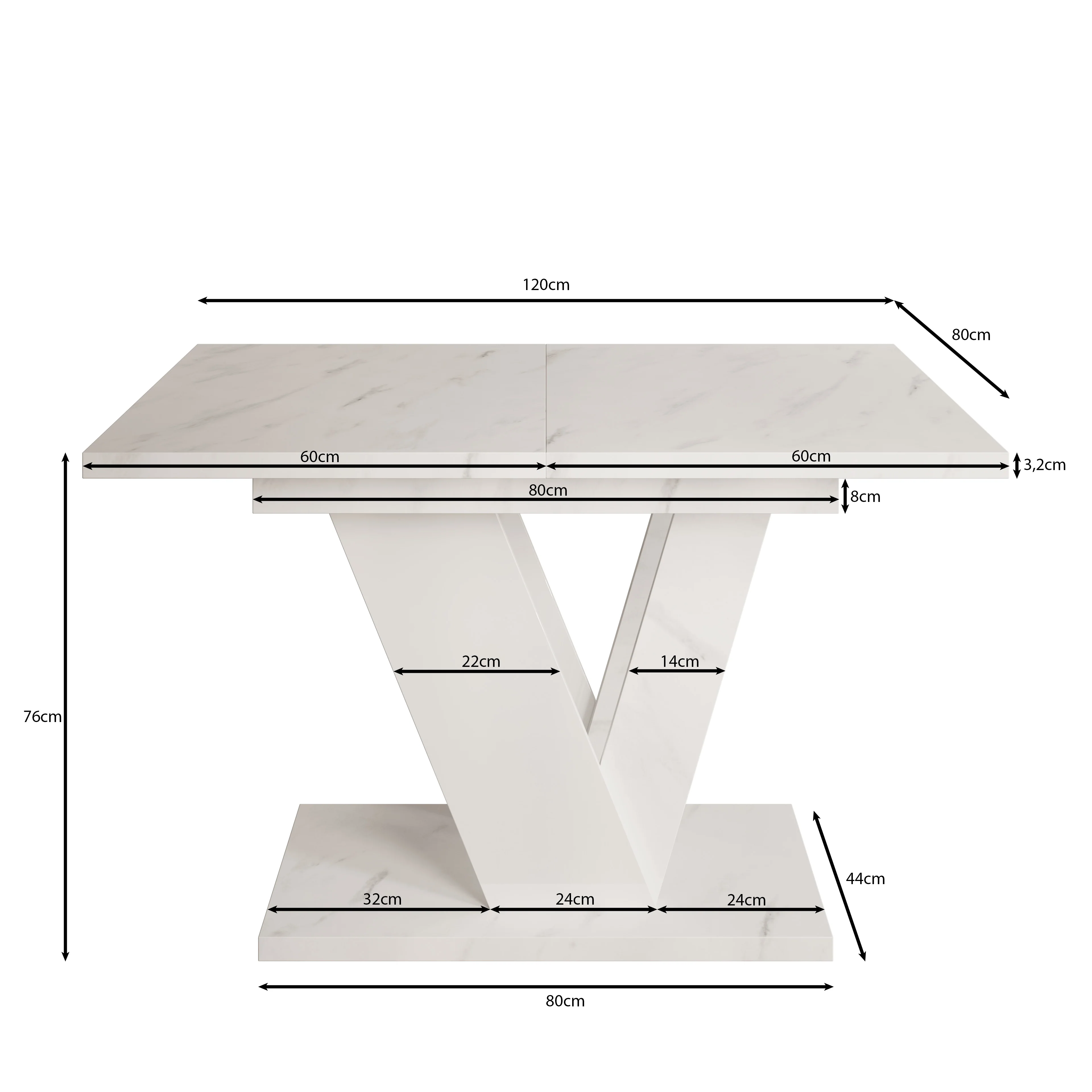 Dayman - Eetkamertafel - Wit/marmerlook - 120x80x76 cm - Image 5