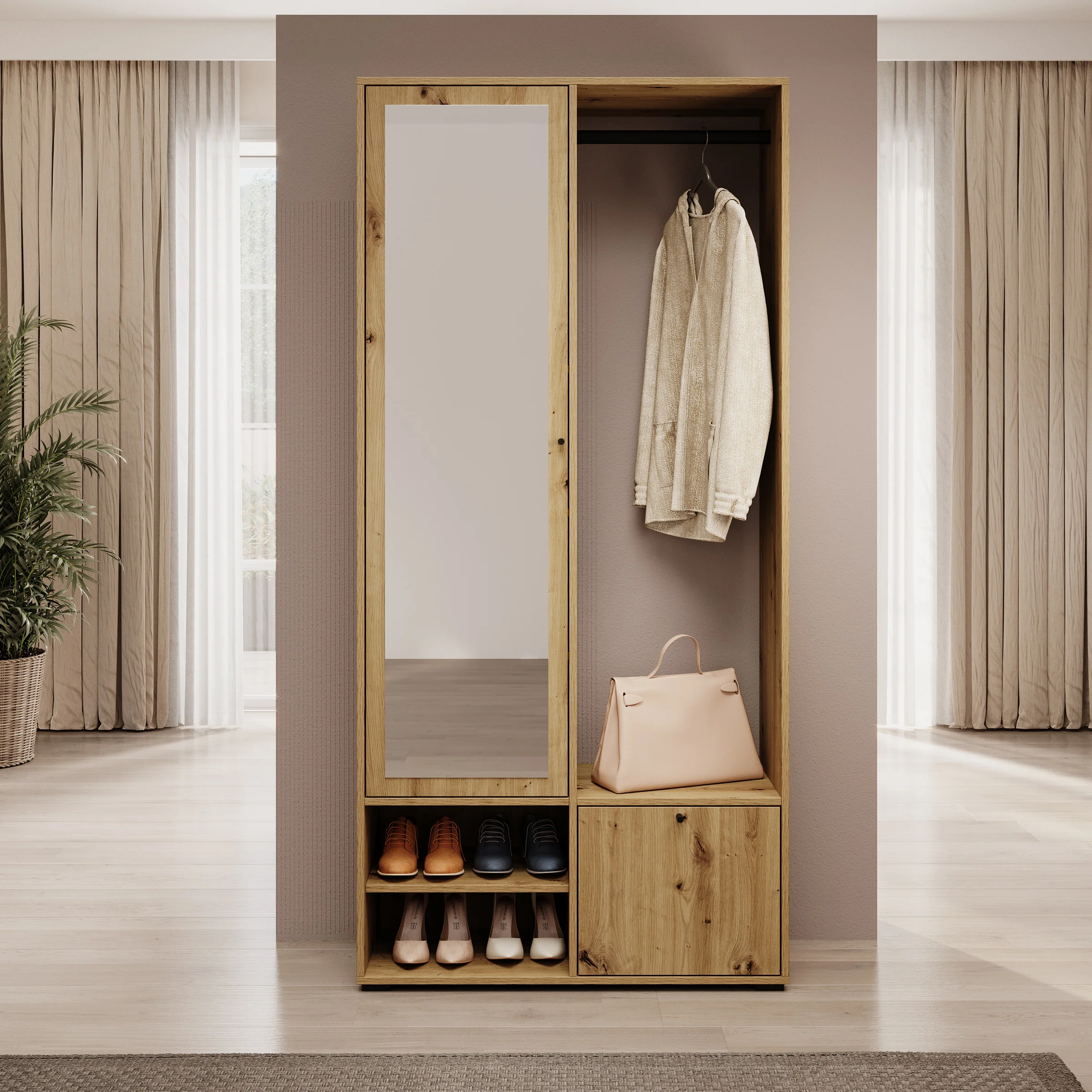 Deacon - Halkast met 2 deuren - Eiken - 90x33x190 cm - Image 3