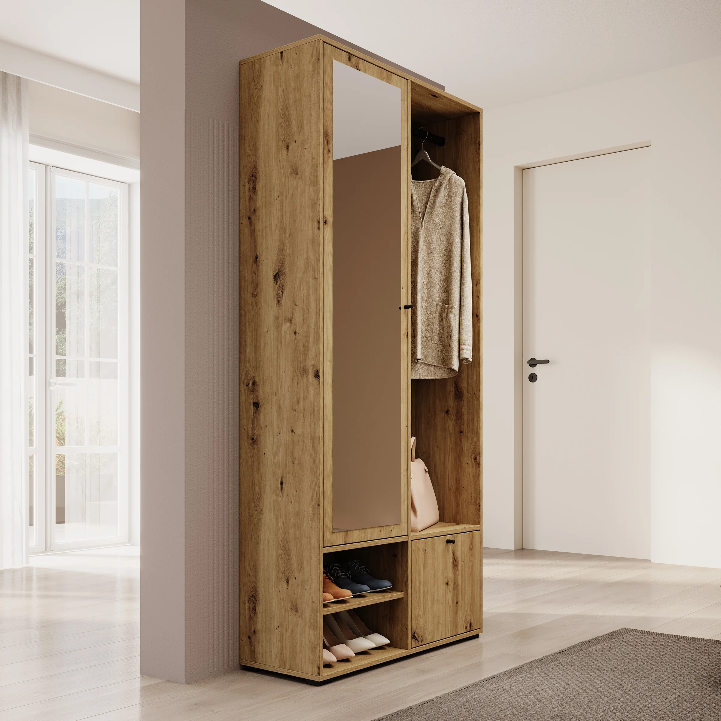 Deacon - Halkast met 2 deuren - Eiken - 90x33x190 cm - Image 4