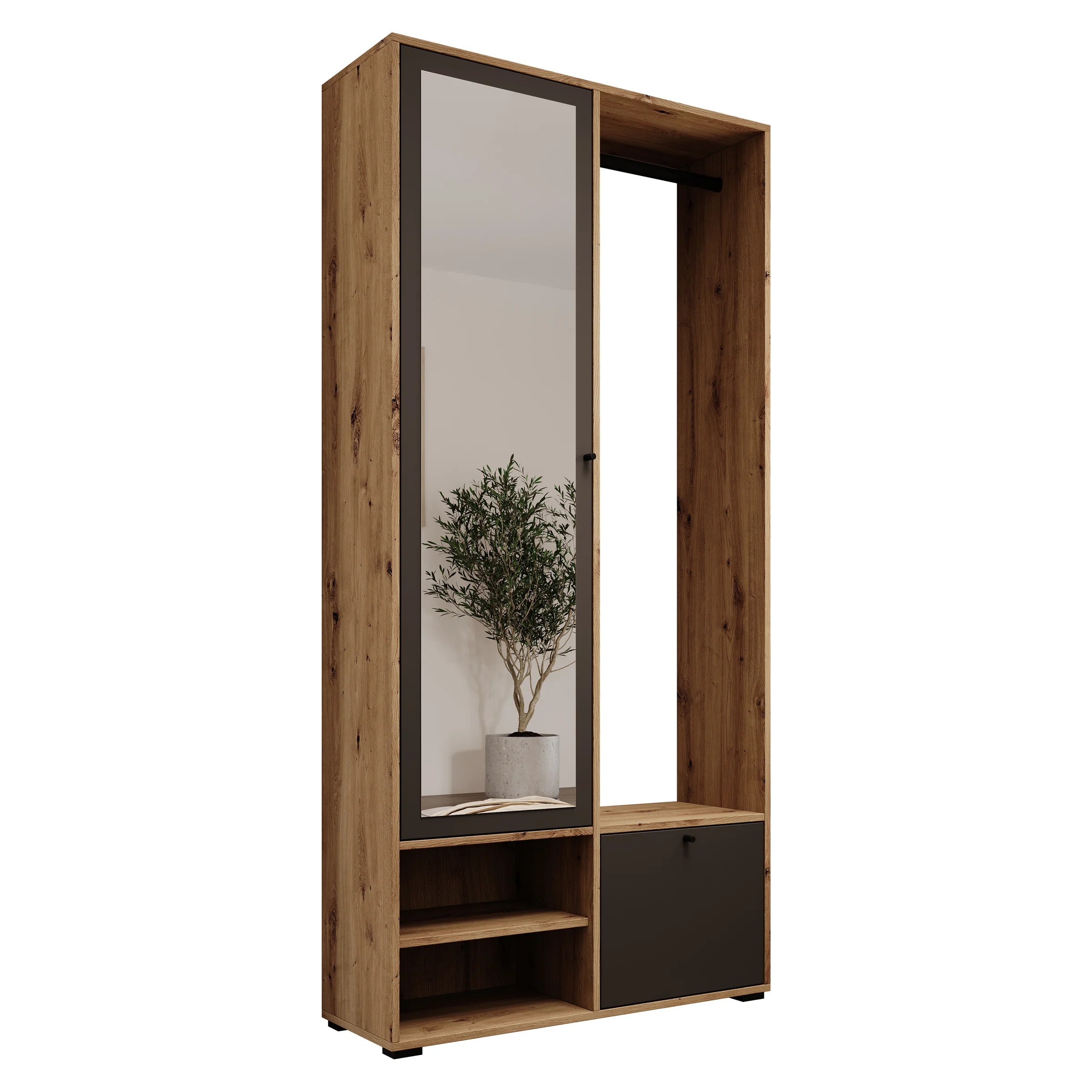 Deacon - Halkast met 2 deuren - Eiken/Zwart - 90x33x190 cm - Image 6