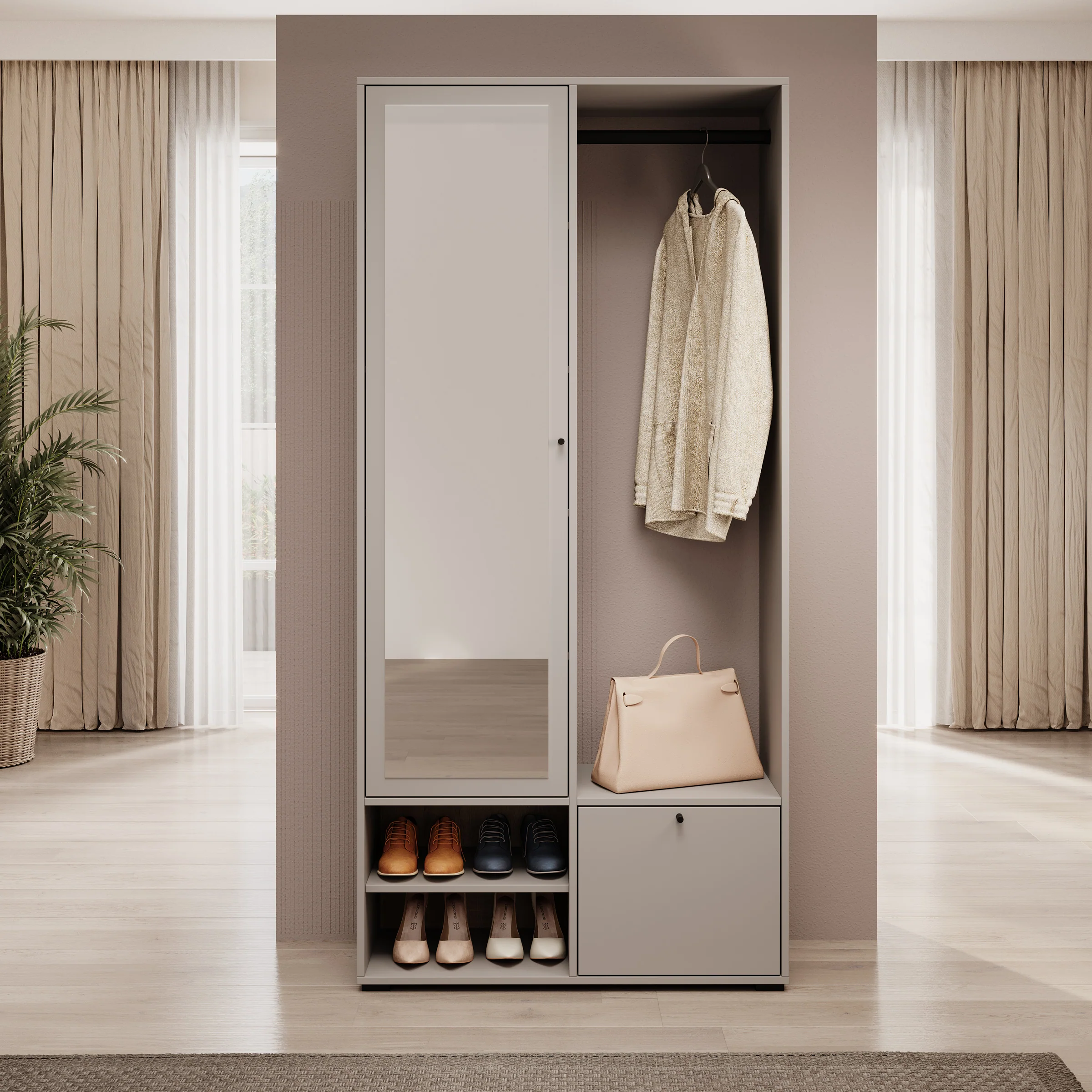 Deacon - Halkast met 2 deuren - Grijs - 90x33x190 cm - Image 3
