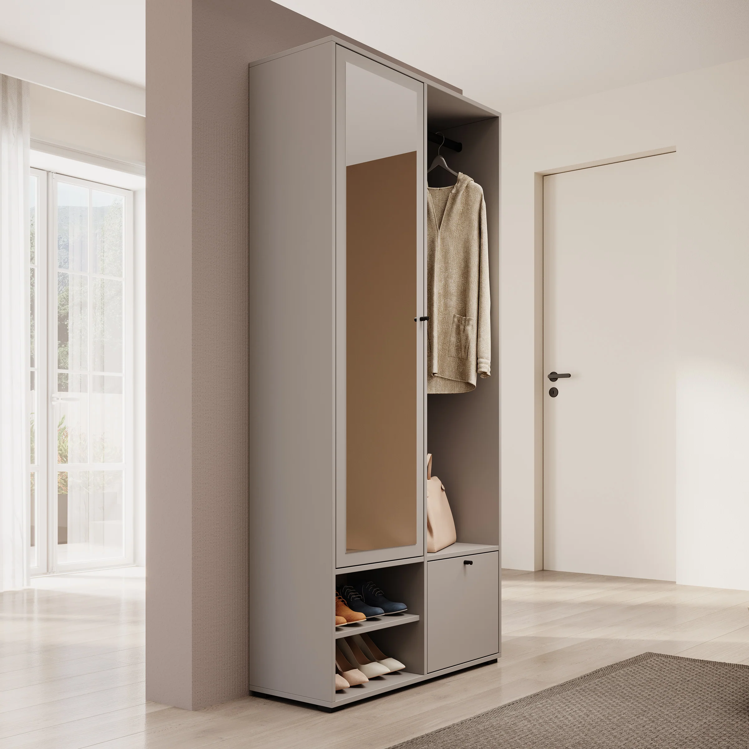 Deacon - Halkast met 2 deuren - Grijs - 90x33x190 cm - Image 4