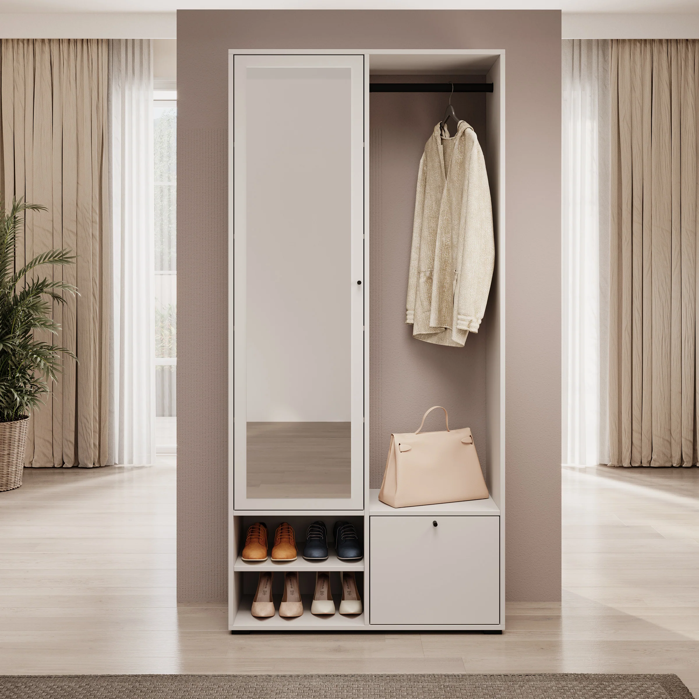 Deacon - Halkast met 2 deuren - Wit - 90x33x190 cm - Image 3