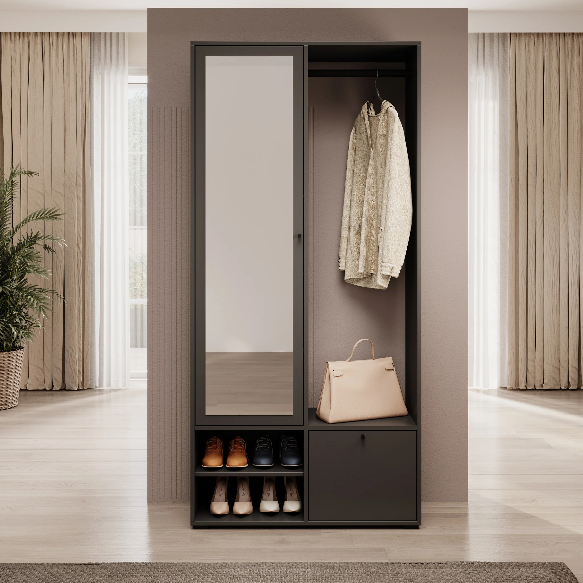 Deacon - Halkast met 2 deuren - Zwart - 90x33x190 cm - Image 3